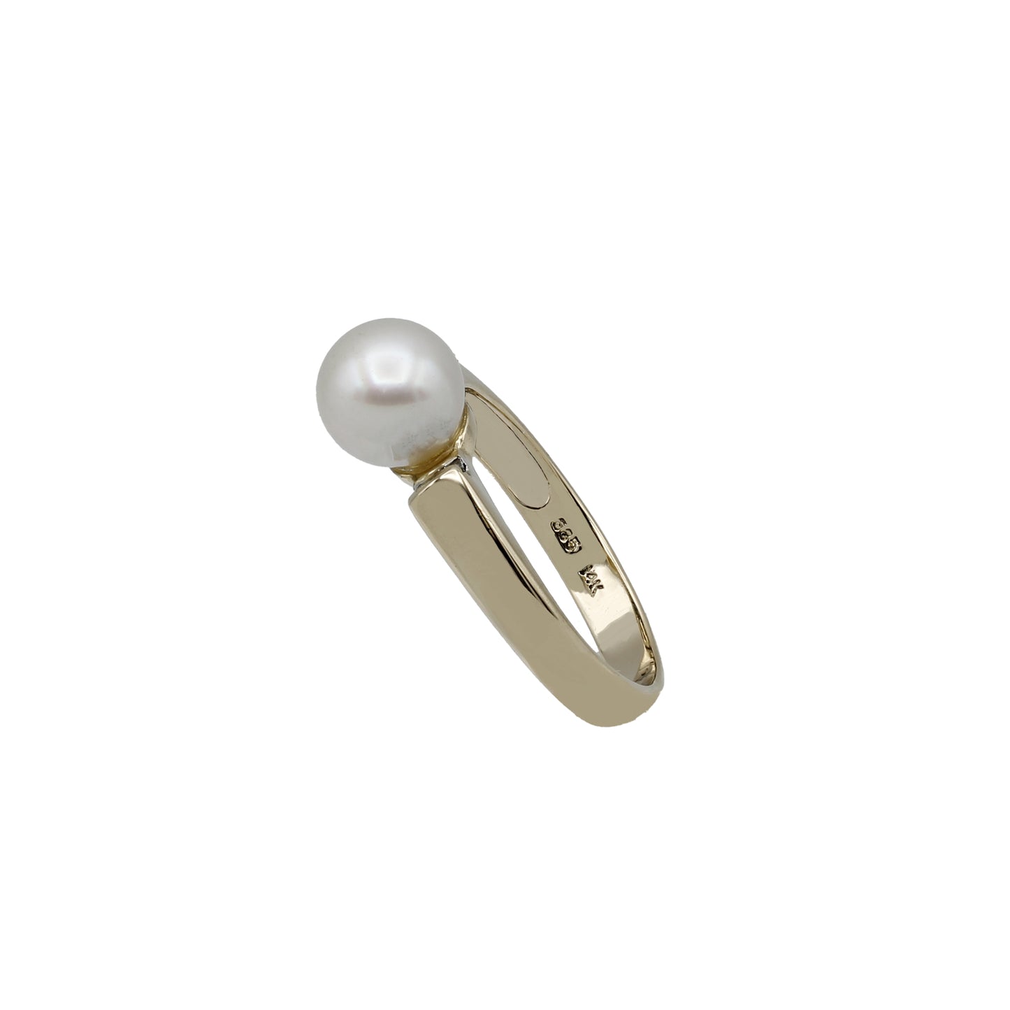 14k Yellow Gold Cultured Pearl & Baguette Diamond Ring