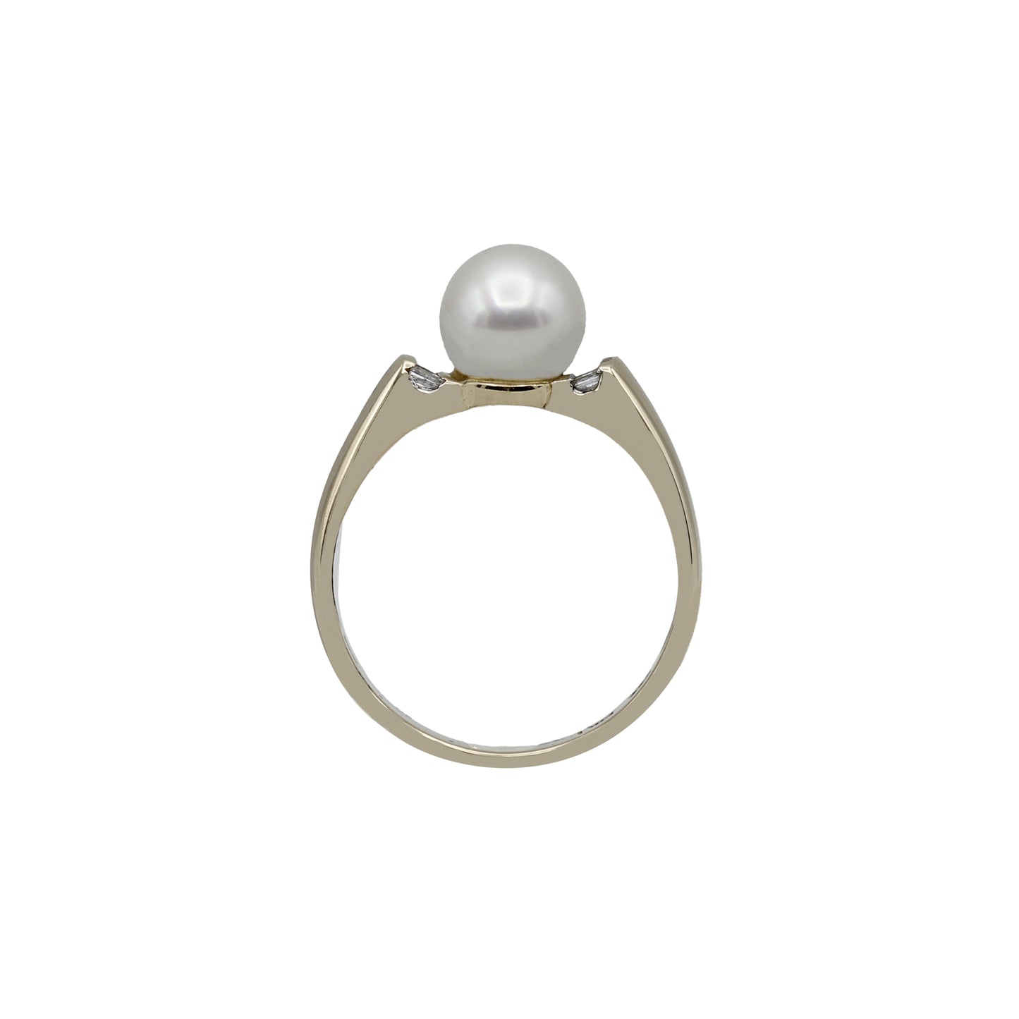 14k Yellow Gold Cultured Pearl & Baguette Diamond Ring
