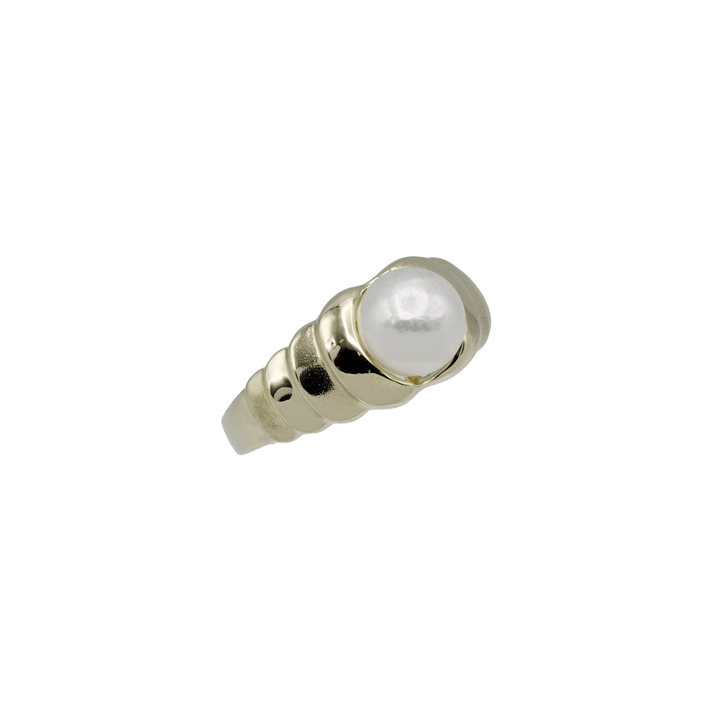 14k Yellow Gold Polished & Brushed Cultured Pearl Ring