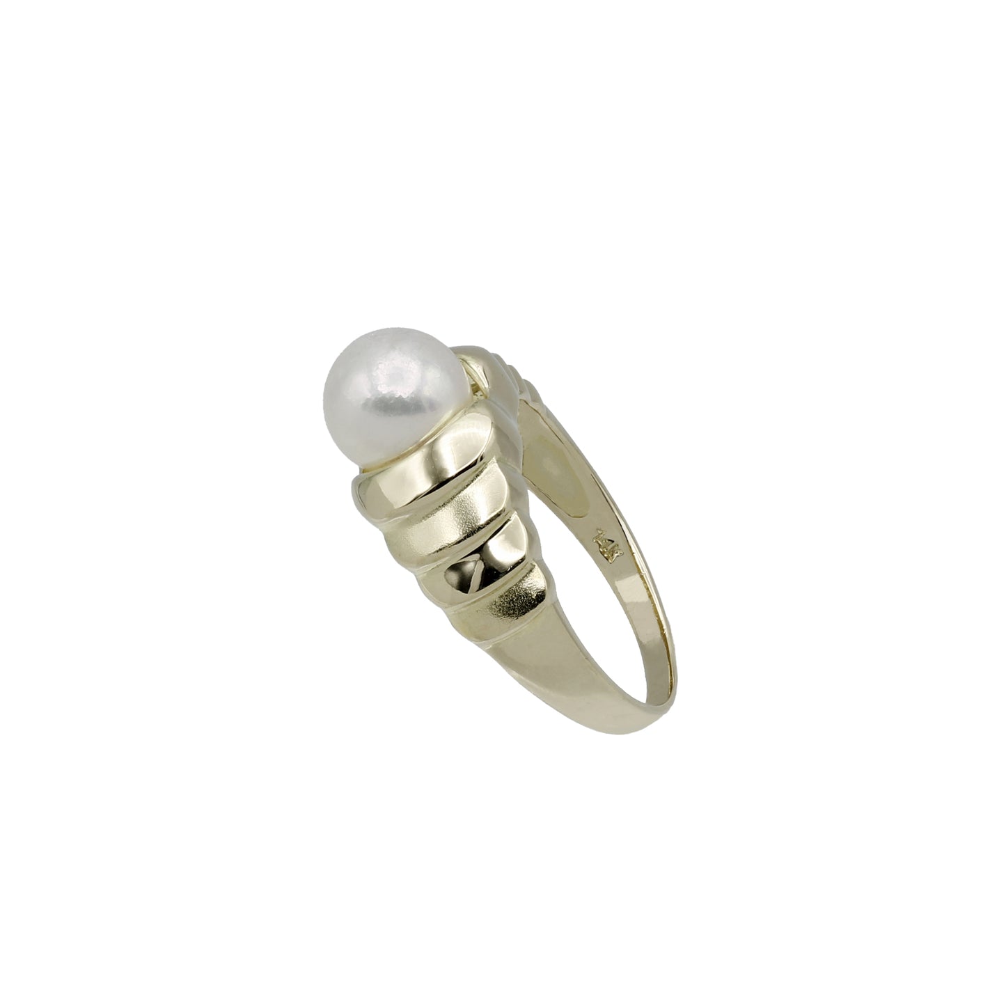 14k Yellow Gold Polished & Brushed Cultured Pearl Ring