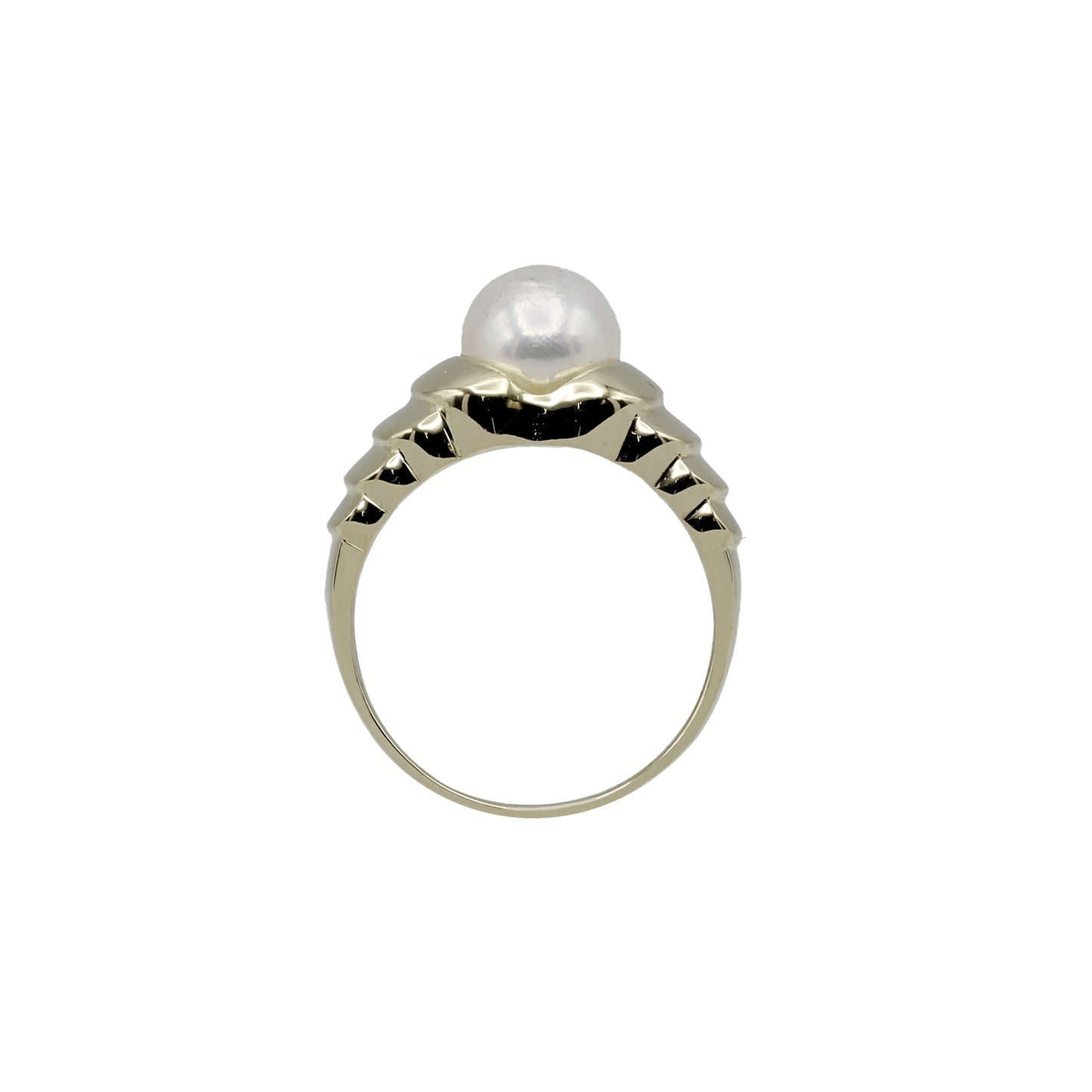 14k Yellow Gold Polished & Brushed Cultured Pearl Ring