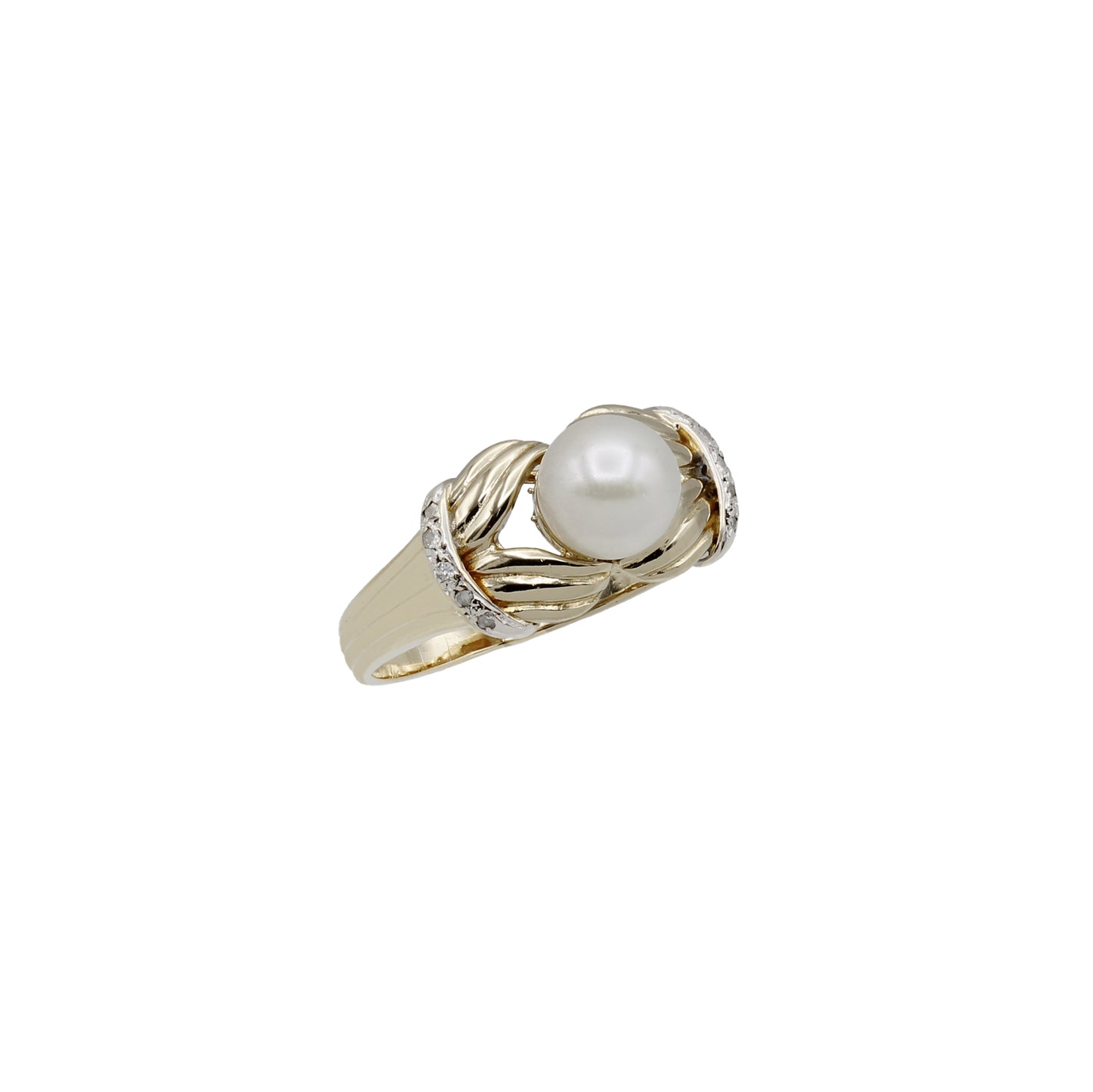 14k Yellow Gold Cultured Pearl & Diamond Ring