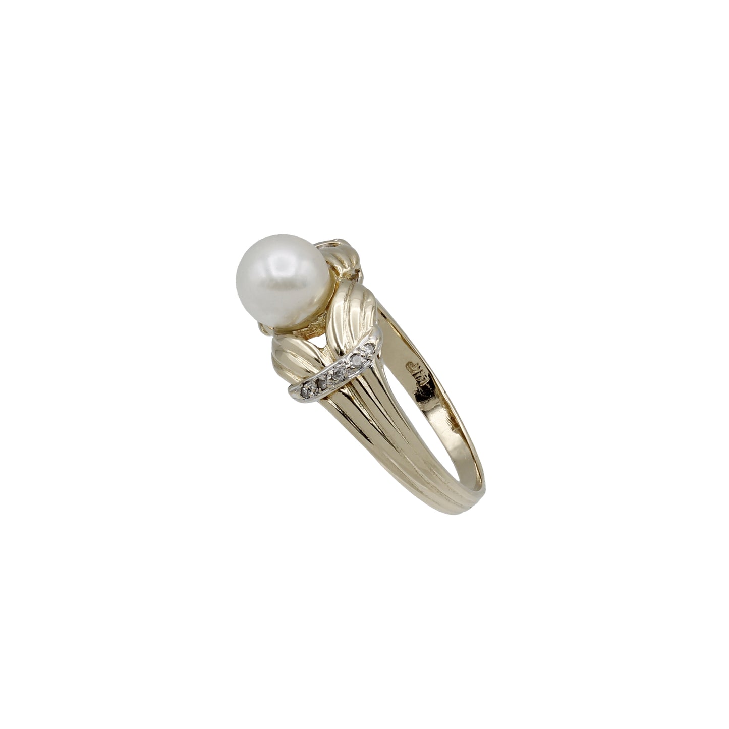 14k Yellow Gold Cultured Pearl & Diamond Ring