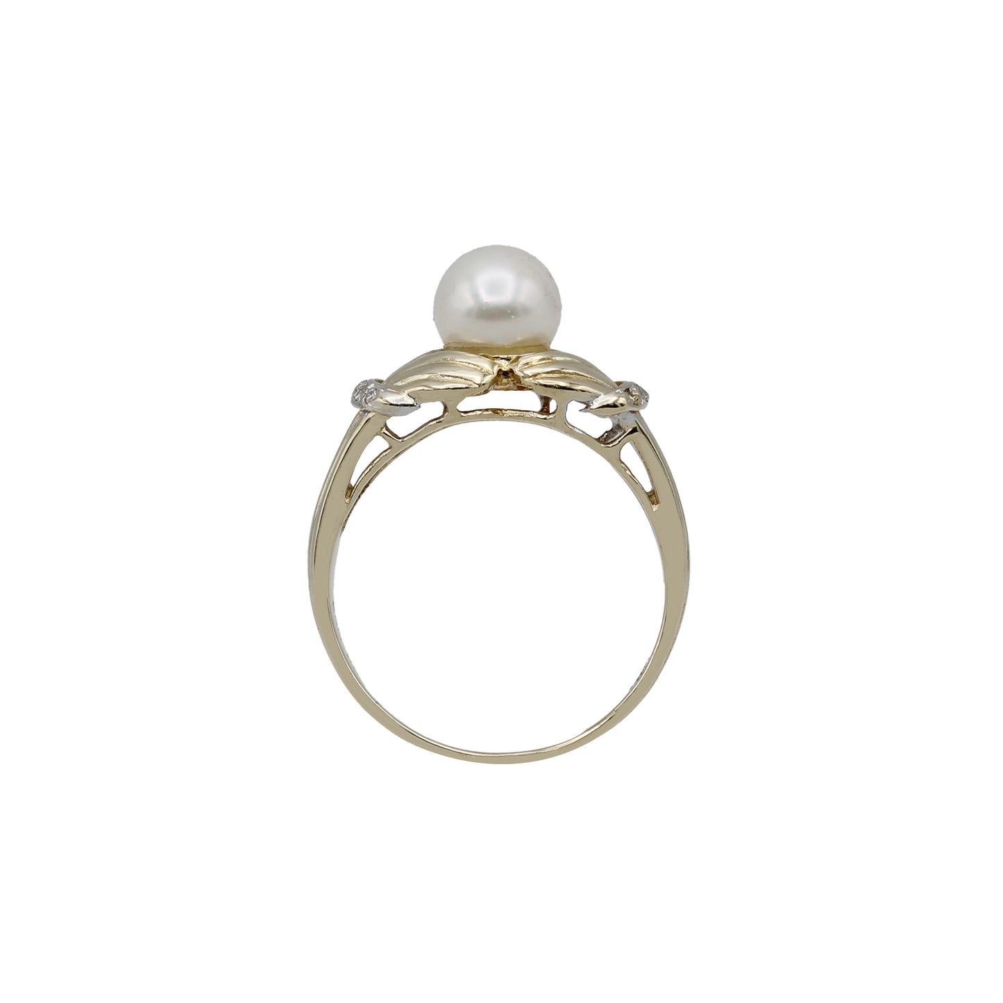 14k Yellow Gold Cultured Pearl & Diamond Ring