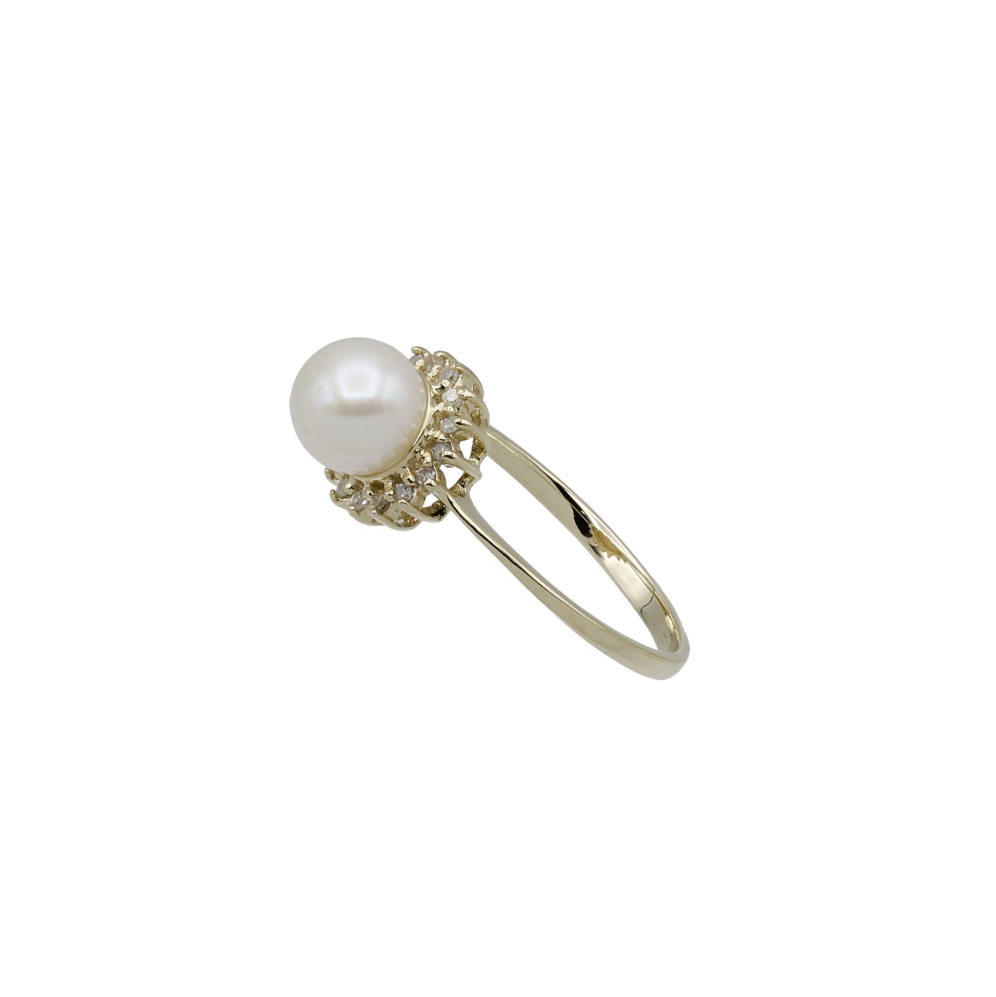 14k Yellow Gold Cultured Pearl & Diamond Flower Ring