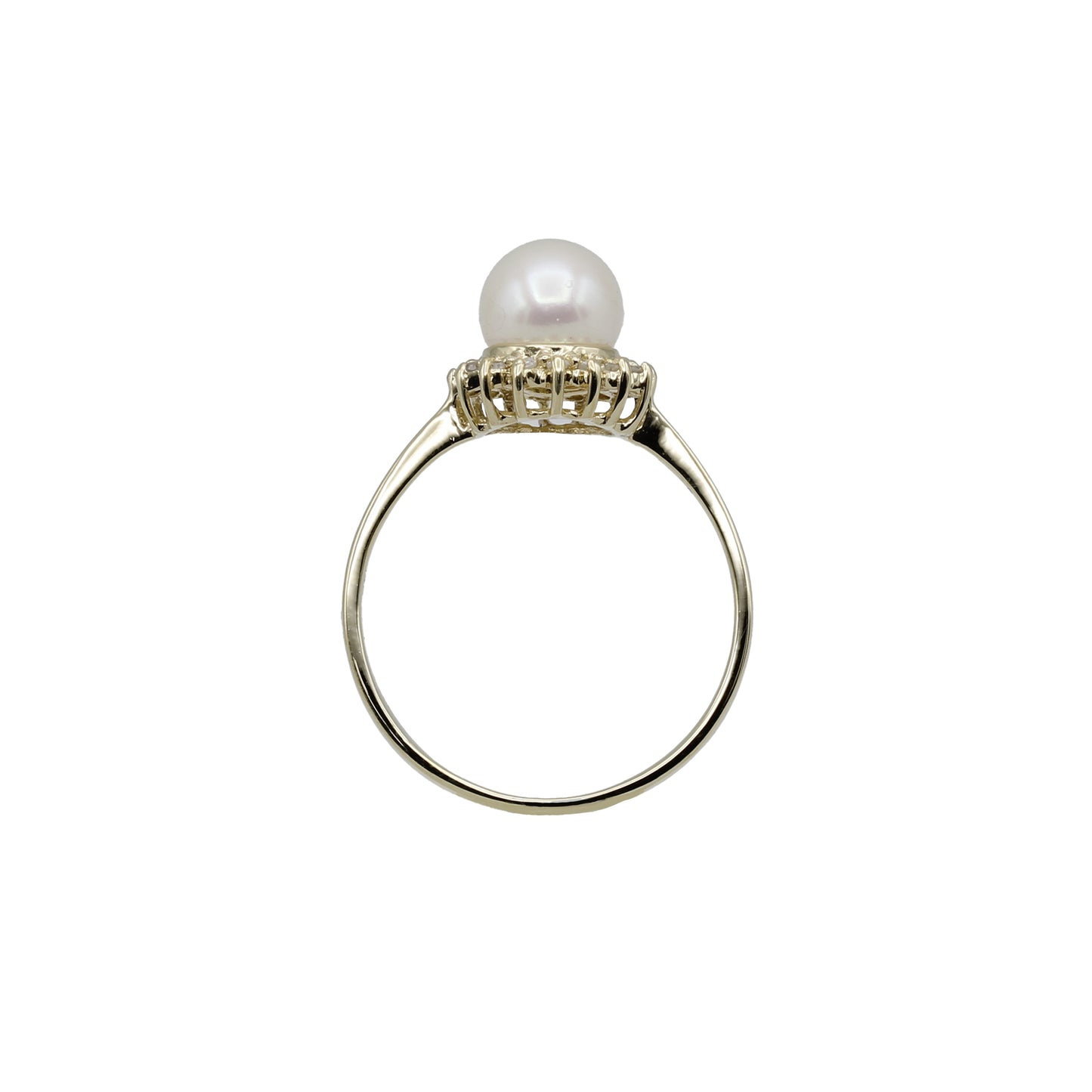 14k Yellow Gold Cultured Pearl & Diamond Flower Ring