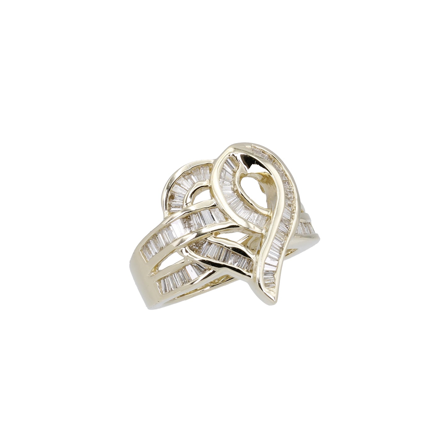 14k Yellow Gold Channel-Set Baguette Diamond Fancy Heart Ring
