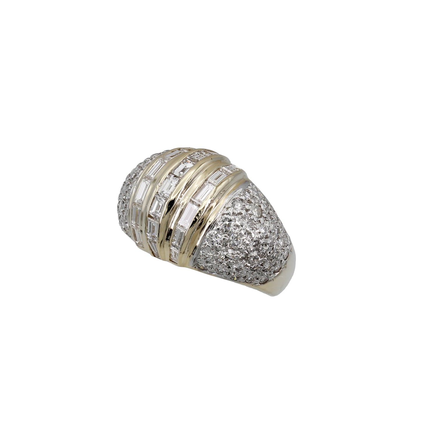 14k Yellow Gold Fancy Baguette & Pave Diamond Dome Ring