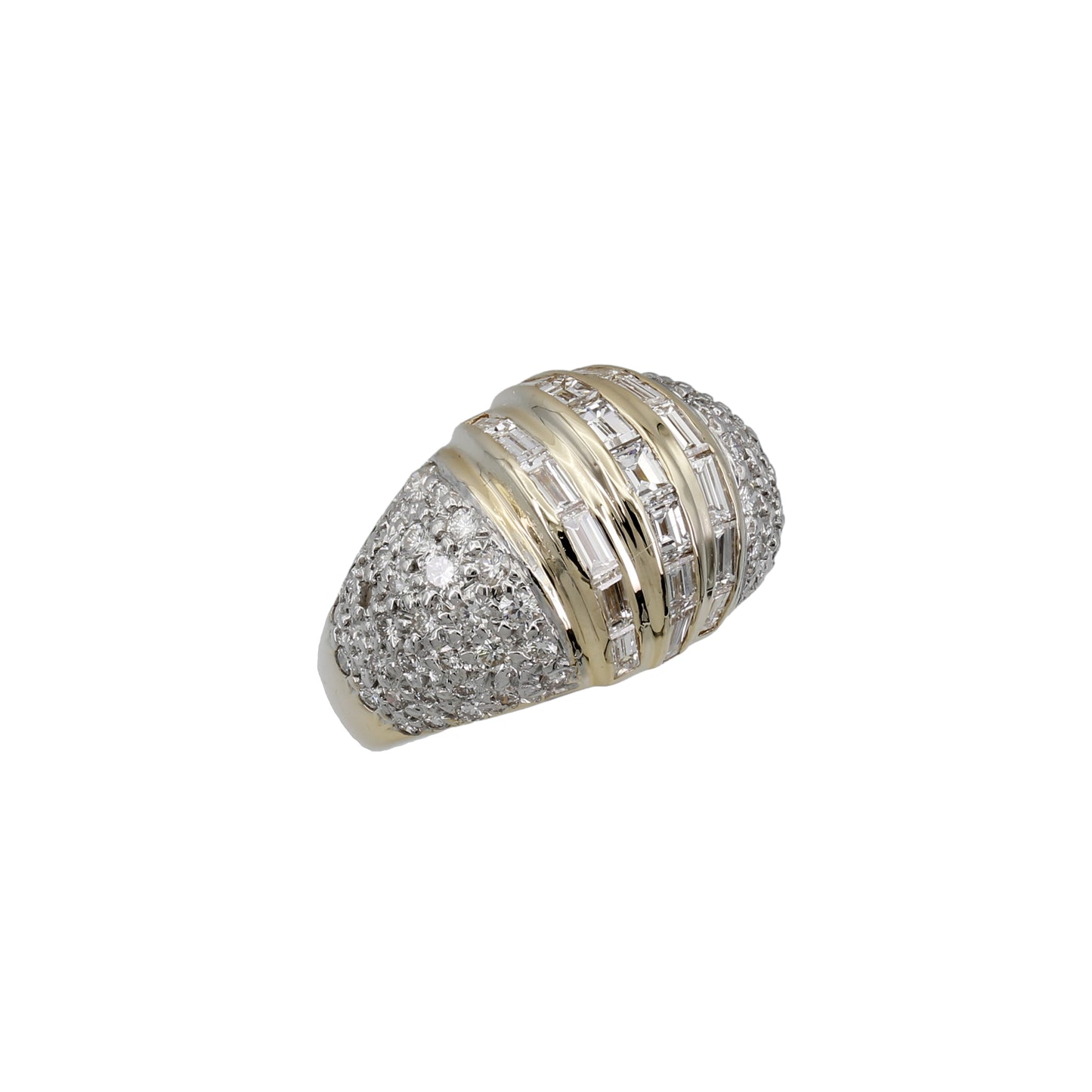 14k Yellow Gold Fancy Baguette & Pave Diamond Dome Ring