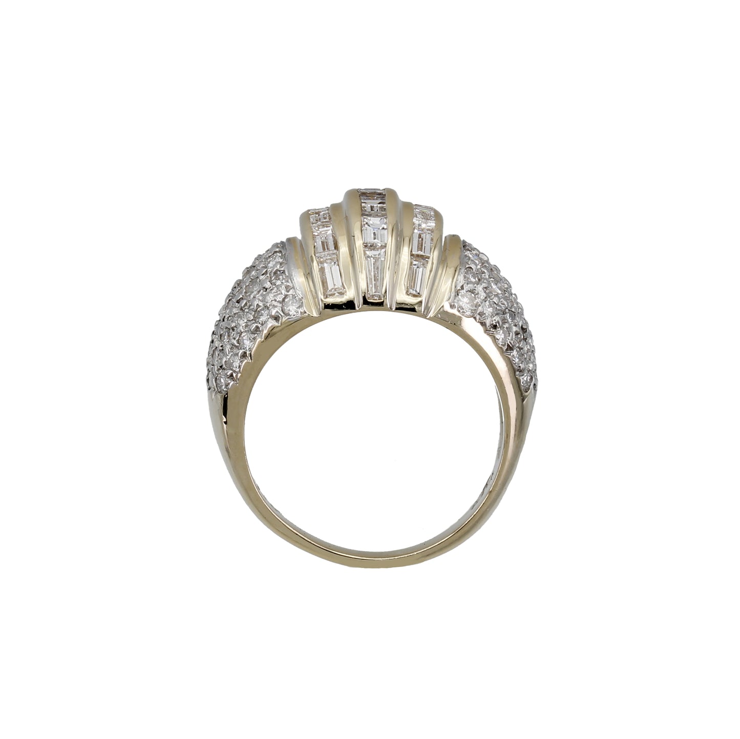 14k Yellow Gold Fancy Baguette & Pave Diamond Dome Ring