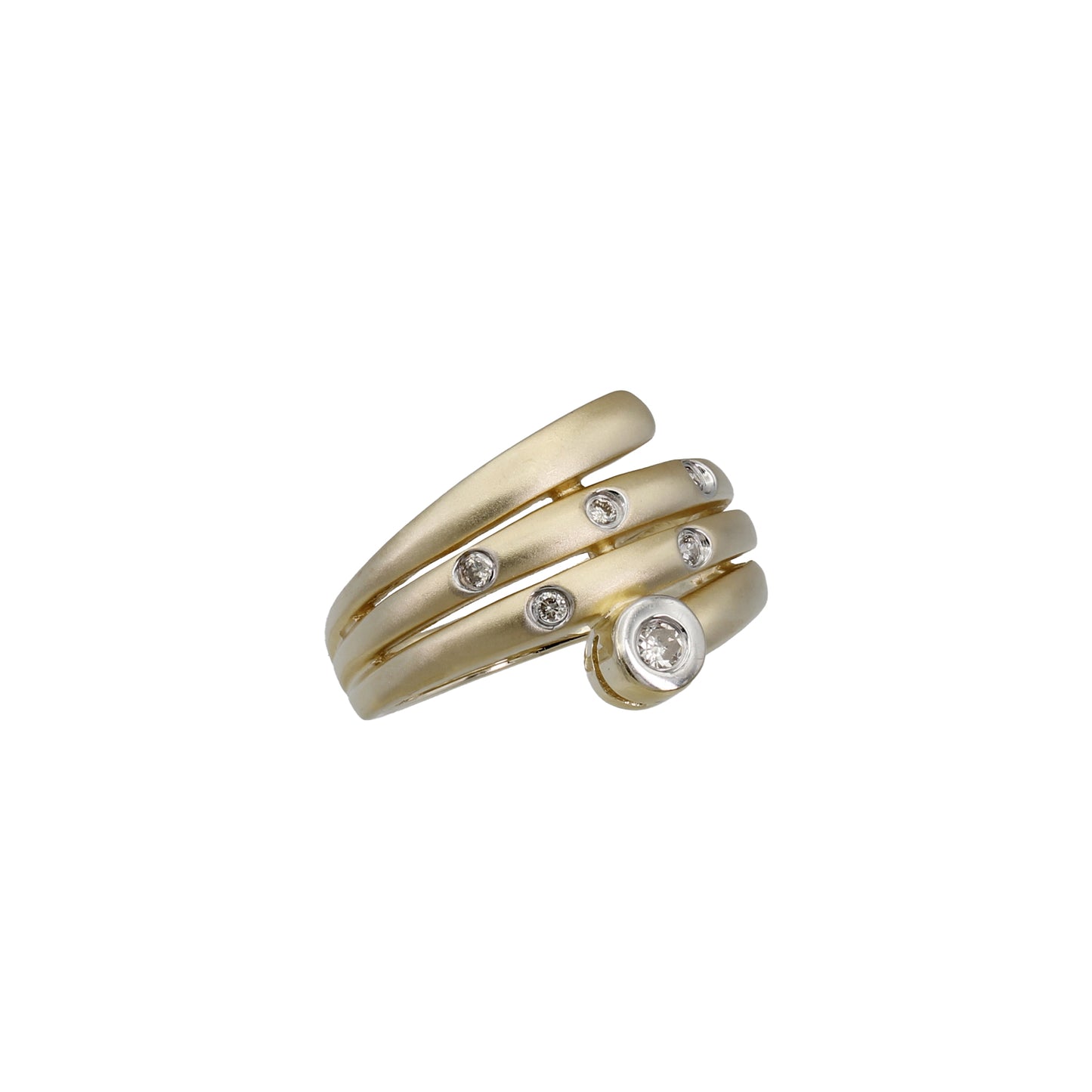 14k Yellow Gold Brushed Snake Style Diamond Ring