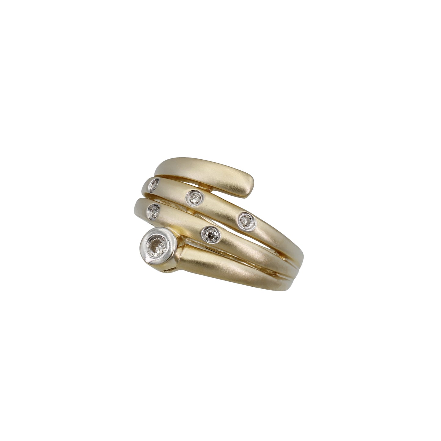 14k Yellow Gold Brushed Snake Style Diamond Ring