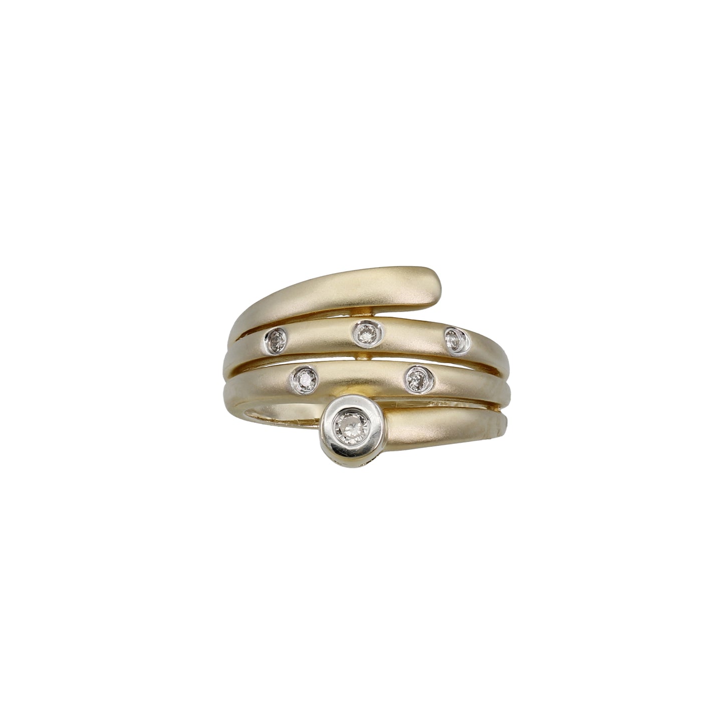 14k Yellow Gold Brushed Snake Style Diamond Ring