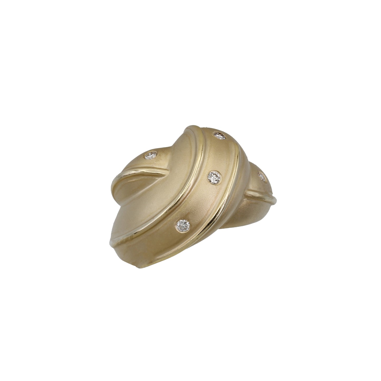 14k Yellow Gold Brushed Dome Diamond Ring