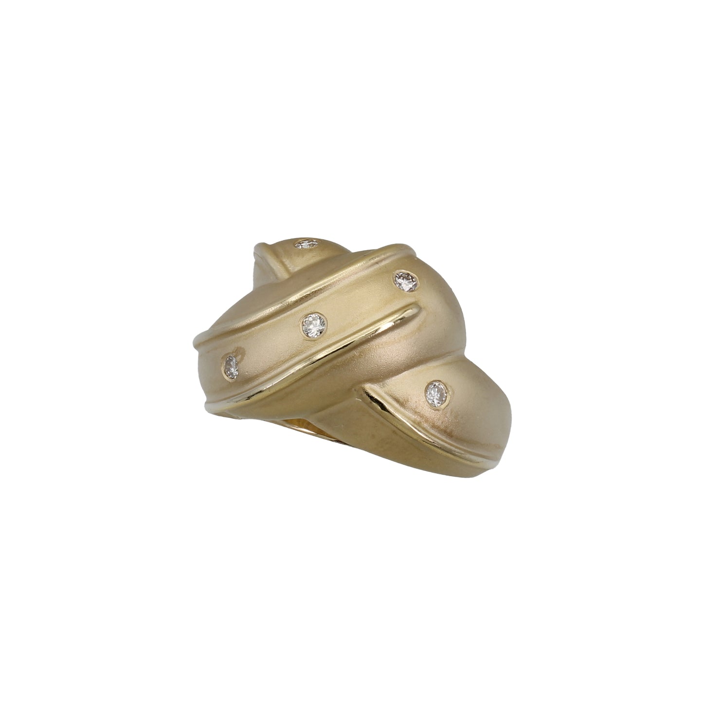 14k Yellow Gold Brushed Dome Diamond Ring