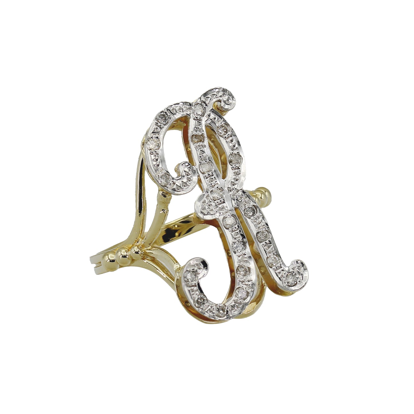 14k Yellow Gold Diamond 'R' Initial Ring