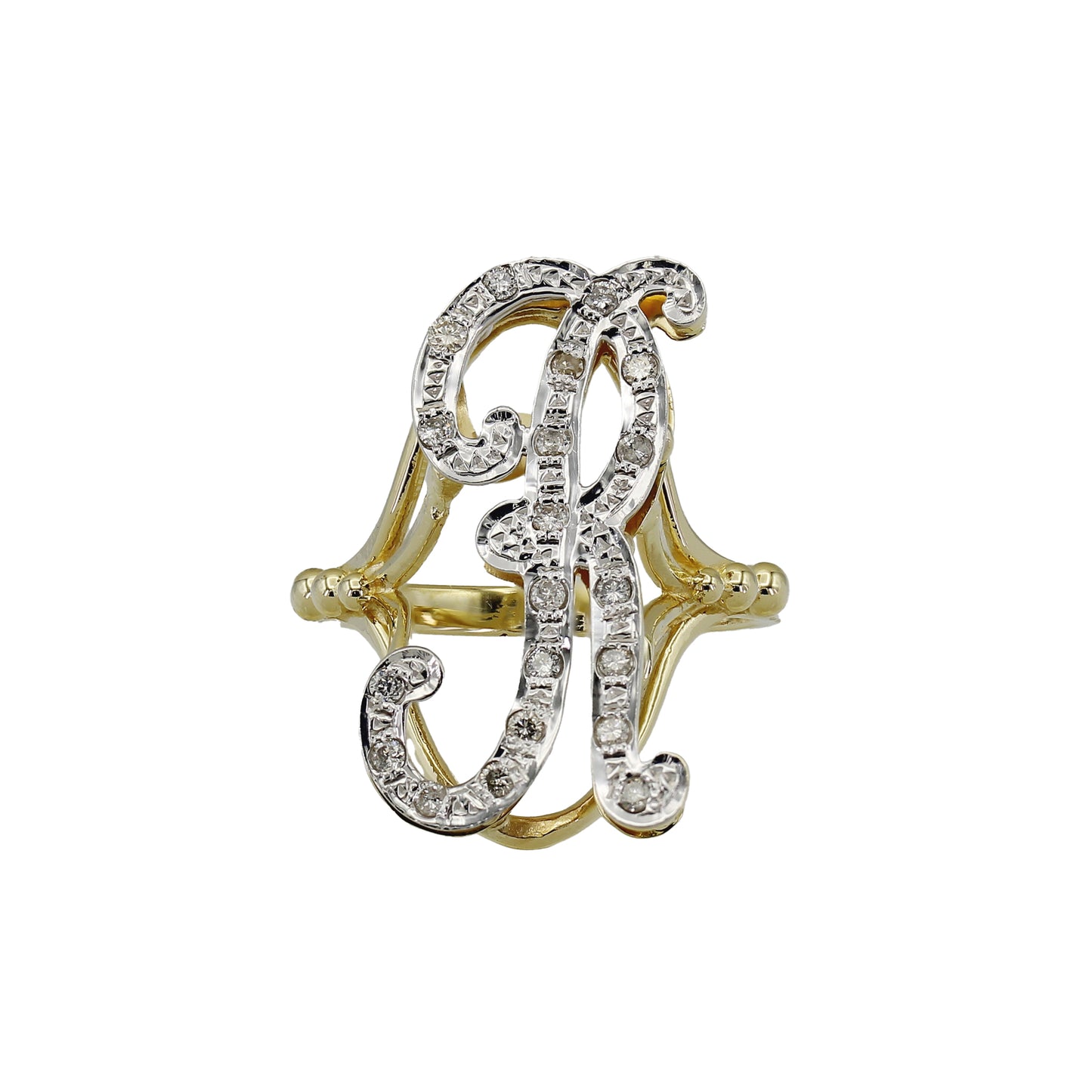 14k Yellow Gold Diamond 'R' Initial Ring