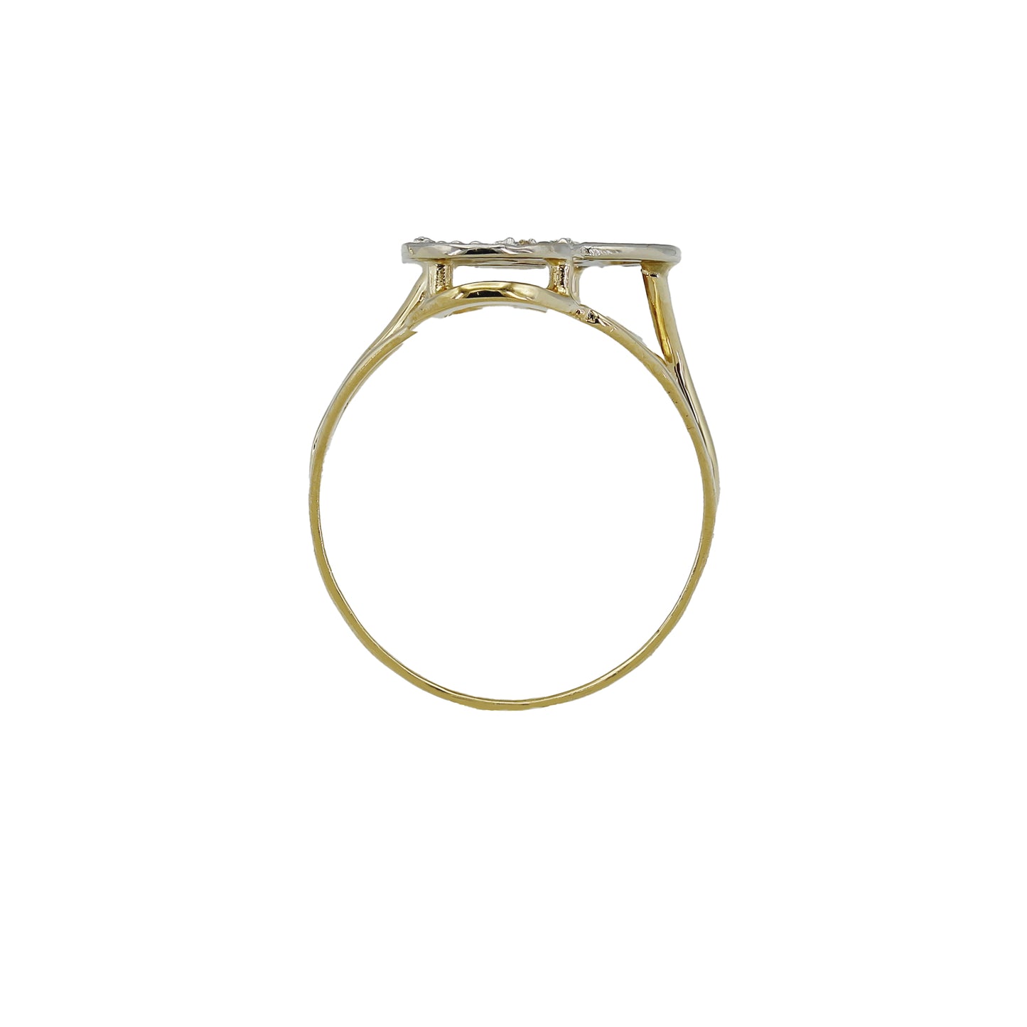 14k Two-Tone Gold Large Diamond Initial Rings