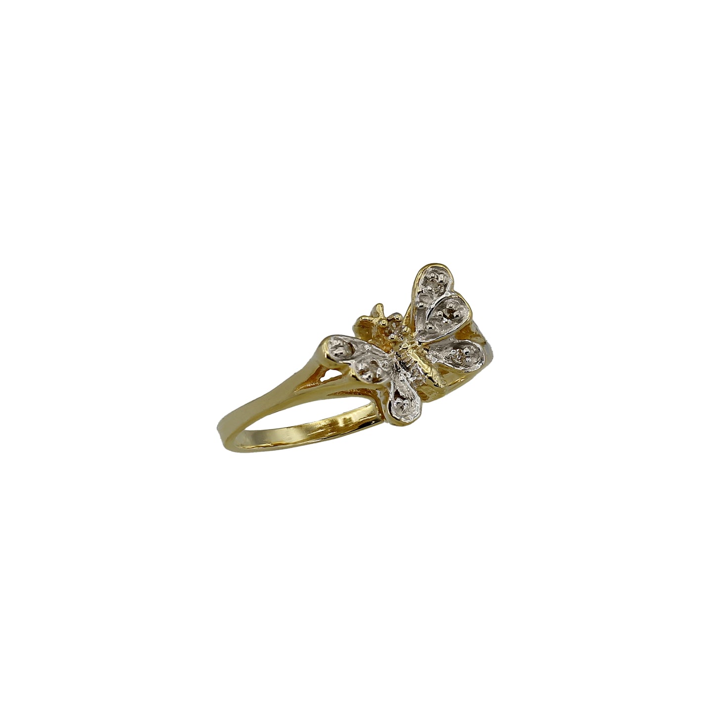 14k Yellow Gold Diamond Butterfly Ring