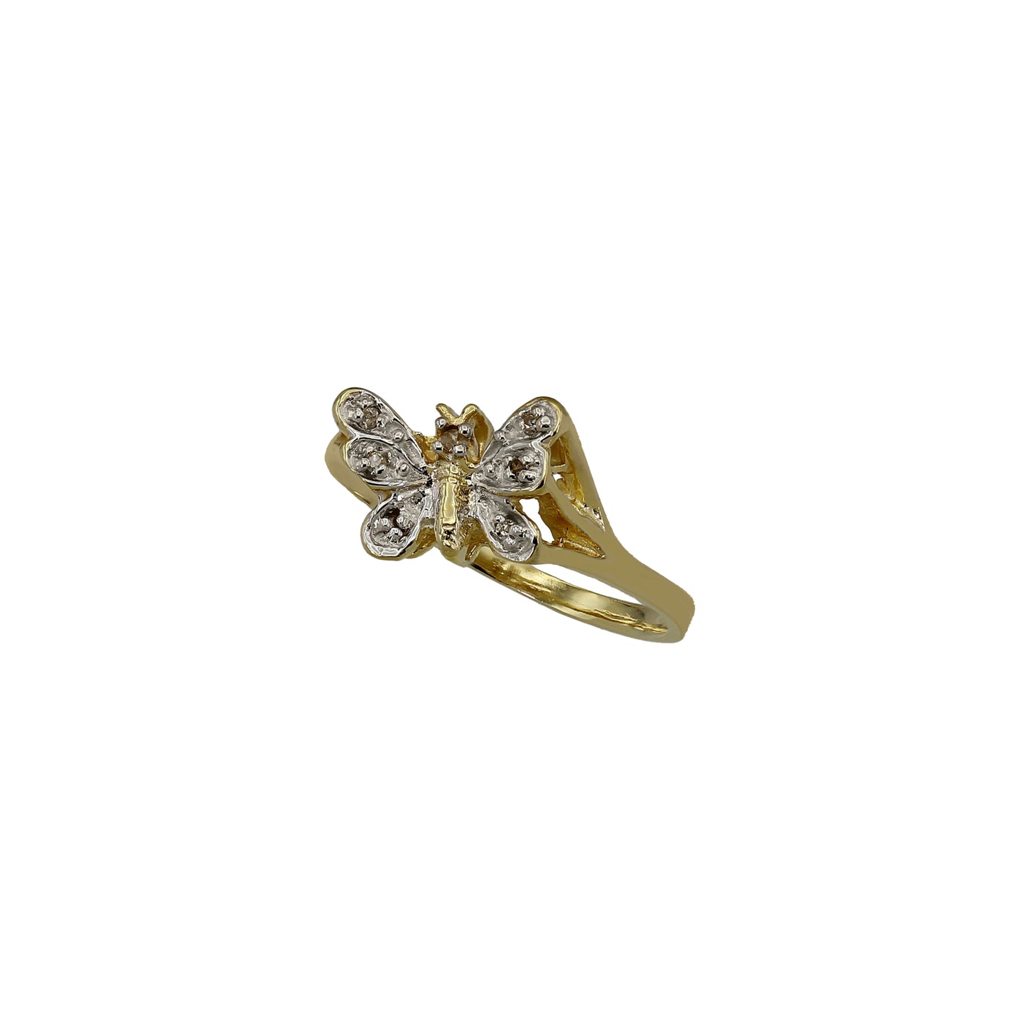14k Yellow Gold Diamond Butterfly Ring