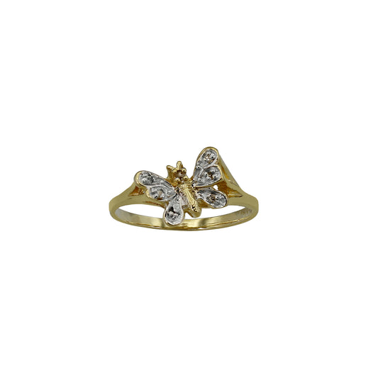 14k Yellow Gold Diamond Butterfly Ring