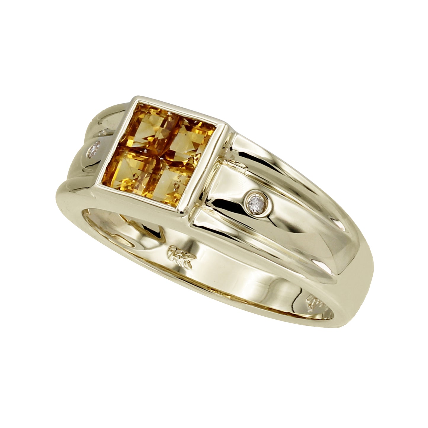 14k Yellow Gold Diamond & Princess-Cut Citrine Quartz Stones Ring - 0.02ct TDW