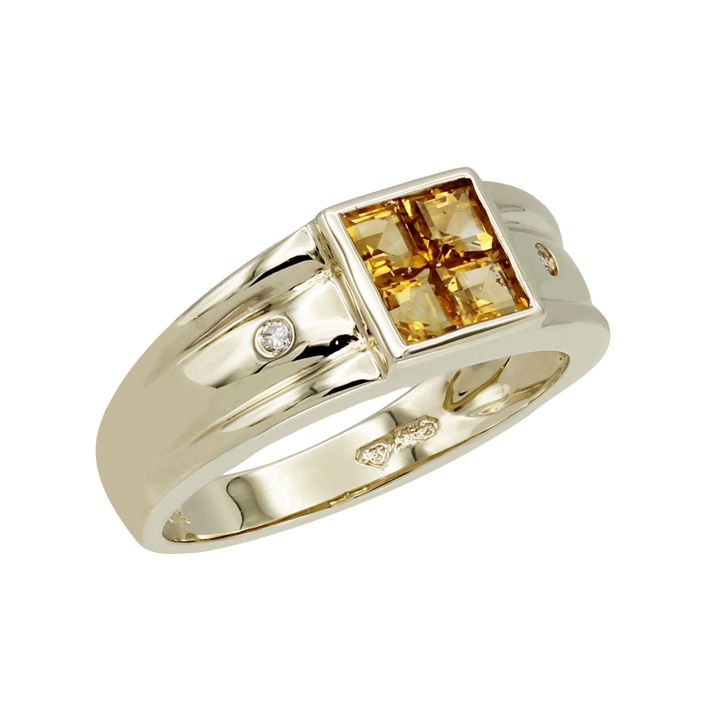 14k Yellow Gold Diamond & Princess-Cut Citrine Quartz Stones Ring - 0.02ct TDW
