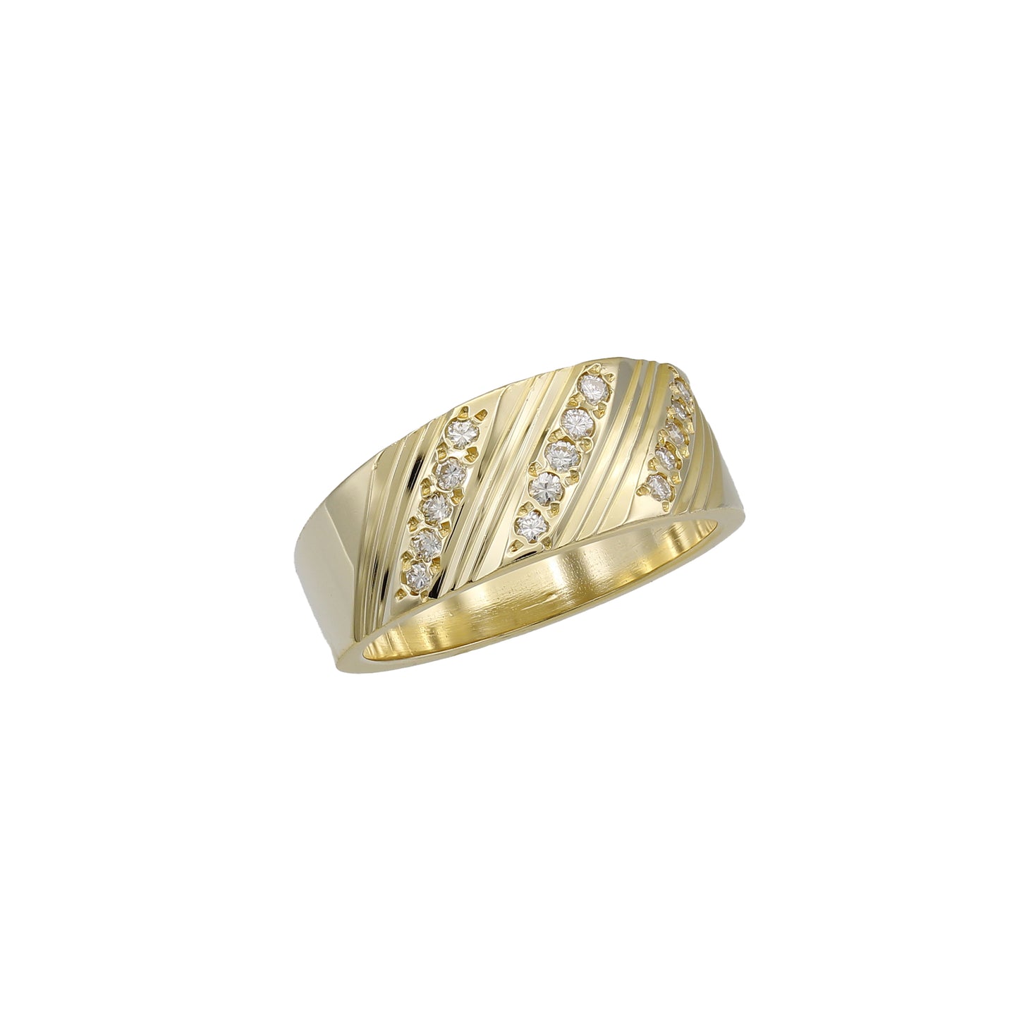 14k Yellow Gold Etched Pave Diamond Wedding Band