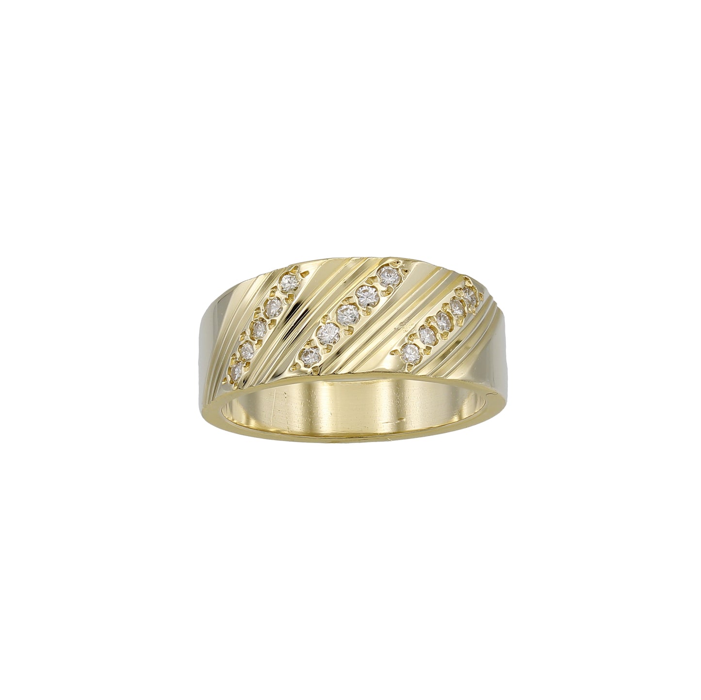 14k Yellow Gold Etched Pave Diamond Wedding Band