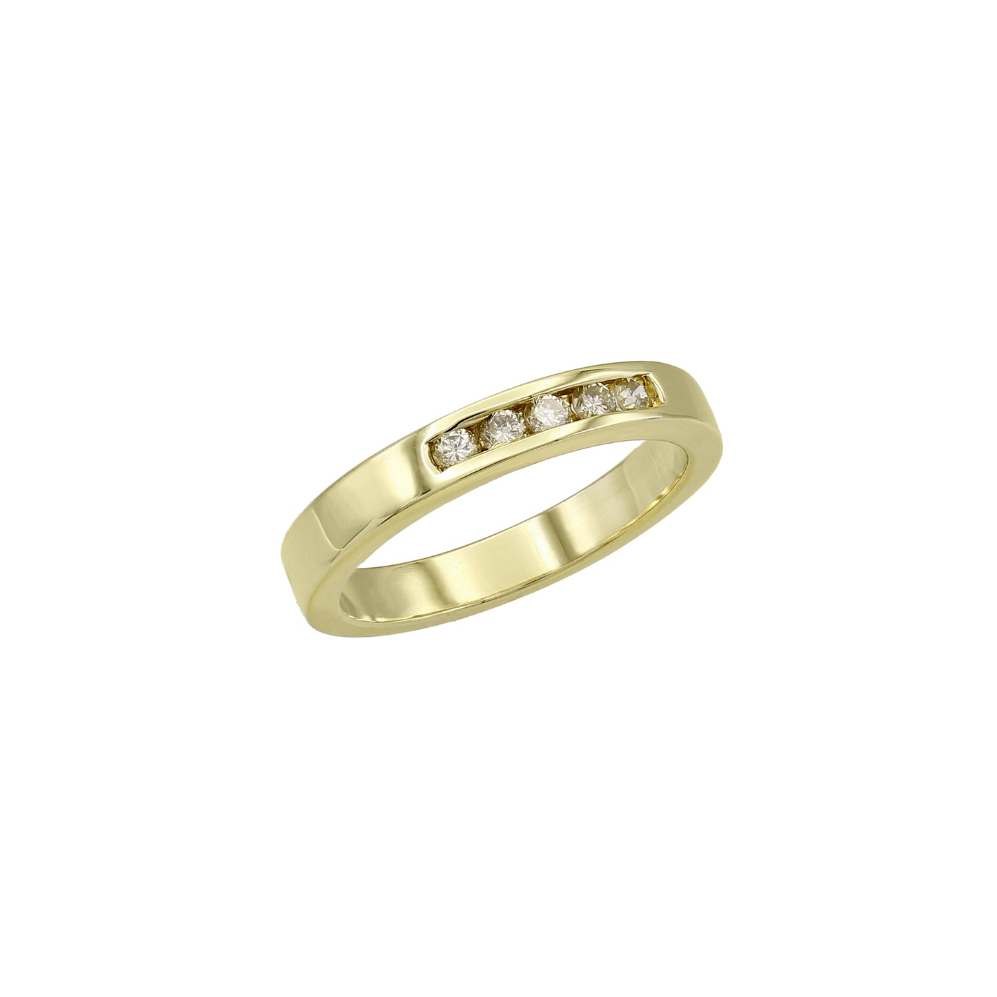 14k Yellow Gold Chanel Setting Round-Cut 5 Stone Diamond Wedding Band