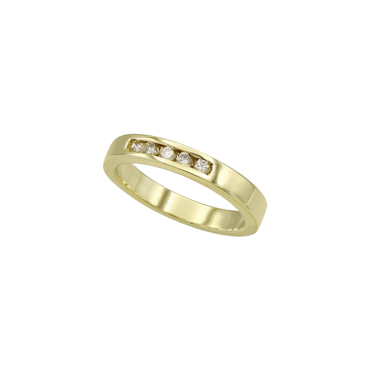 14k Yellow Gold Chanel Setting Round-Cut 5 Stone Diamond Wedding Band