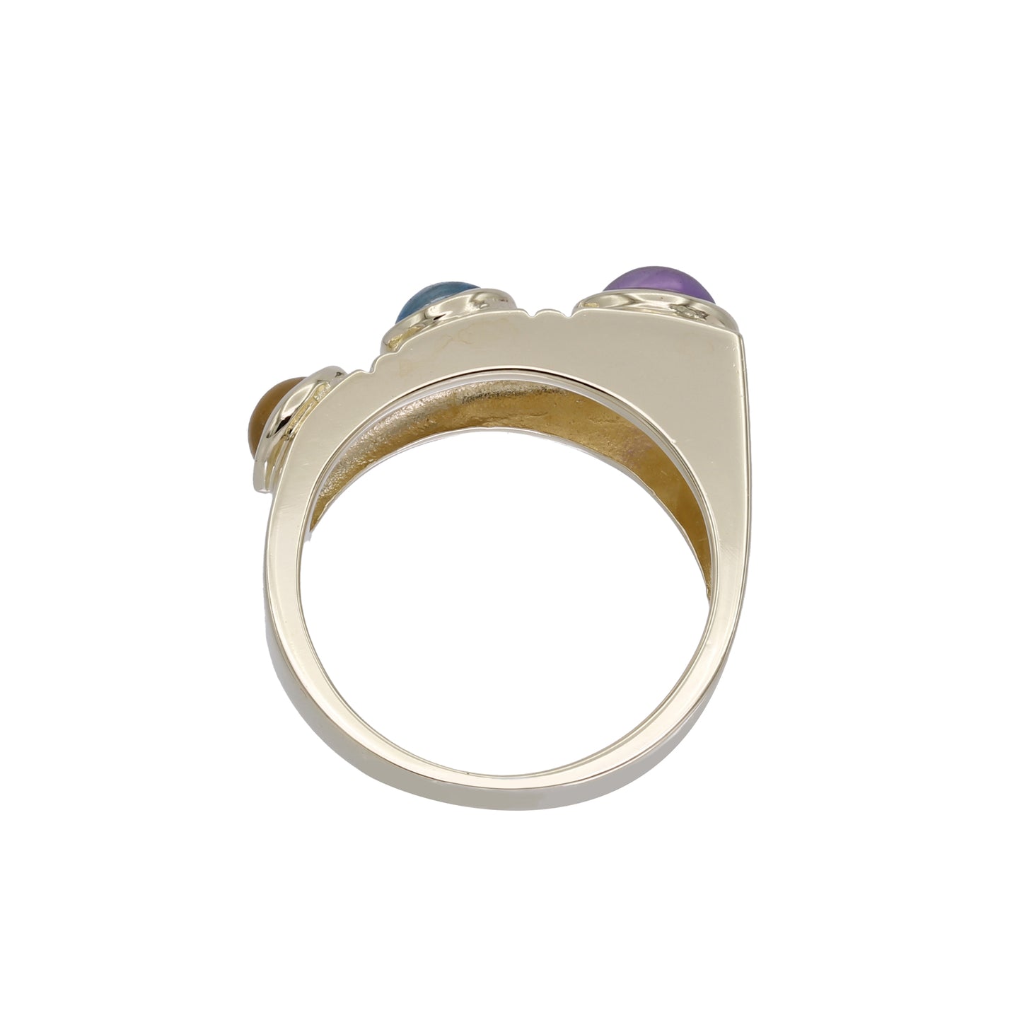 14k Yellow Gold Multi-Color Quartz 3-Stone Cabochon Ring