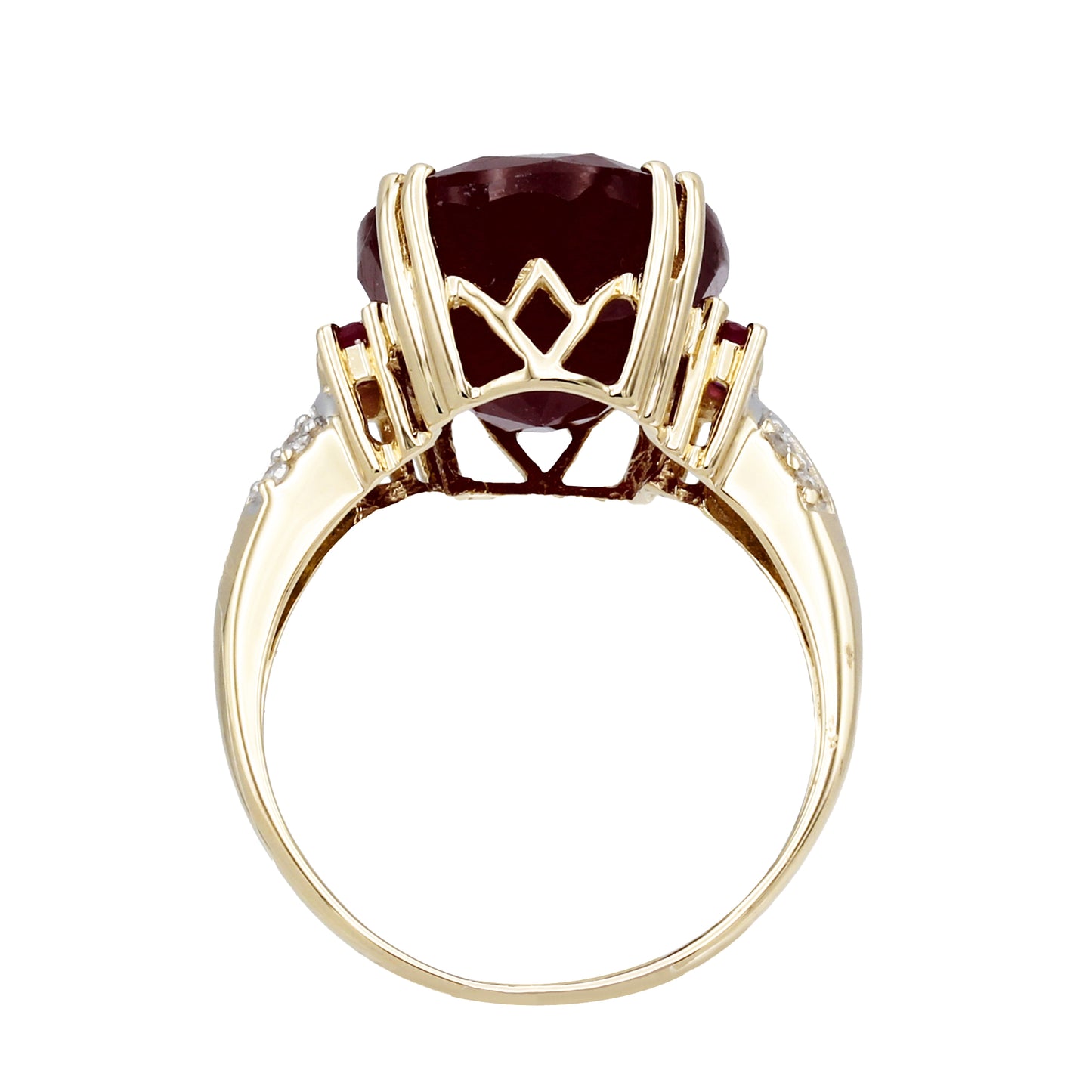 14k Yellow Gold Diamond & Oval Shaped Ruby Ring - 0.08ct TDW