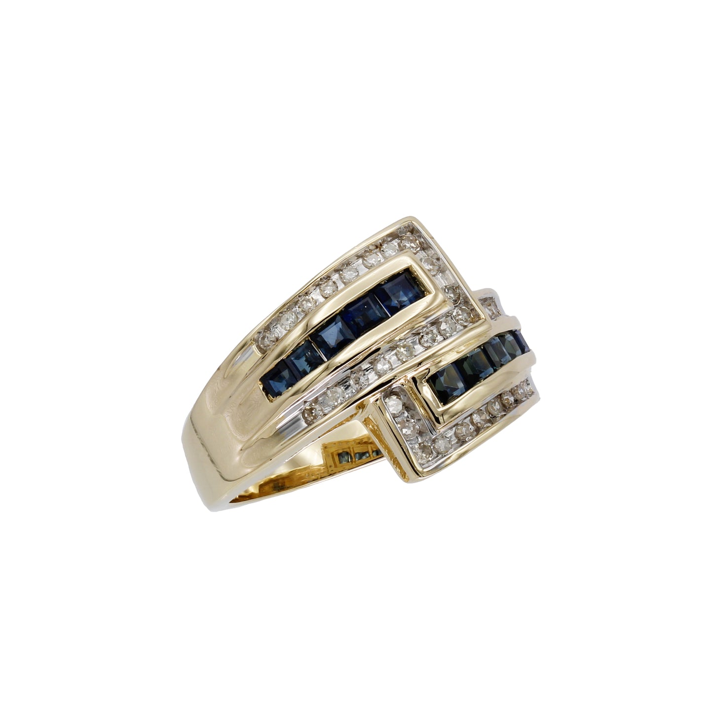 14k Yellow Gold Princess-Cut Sapphire & Diamond Ring