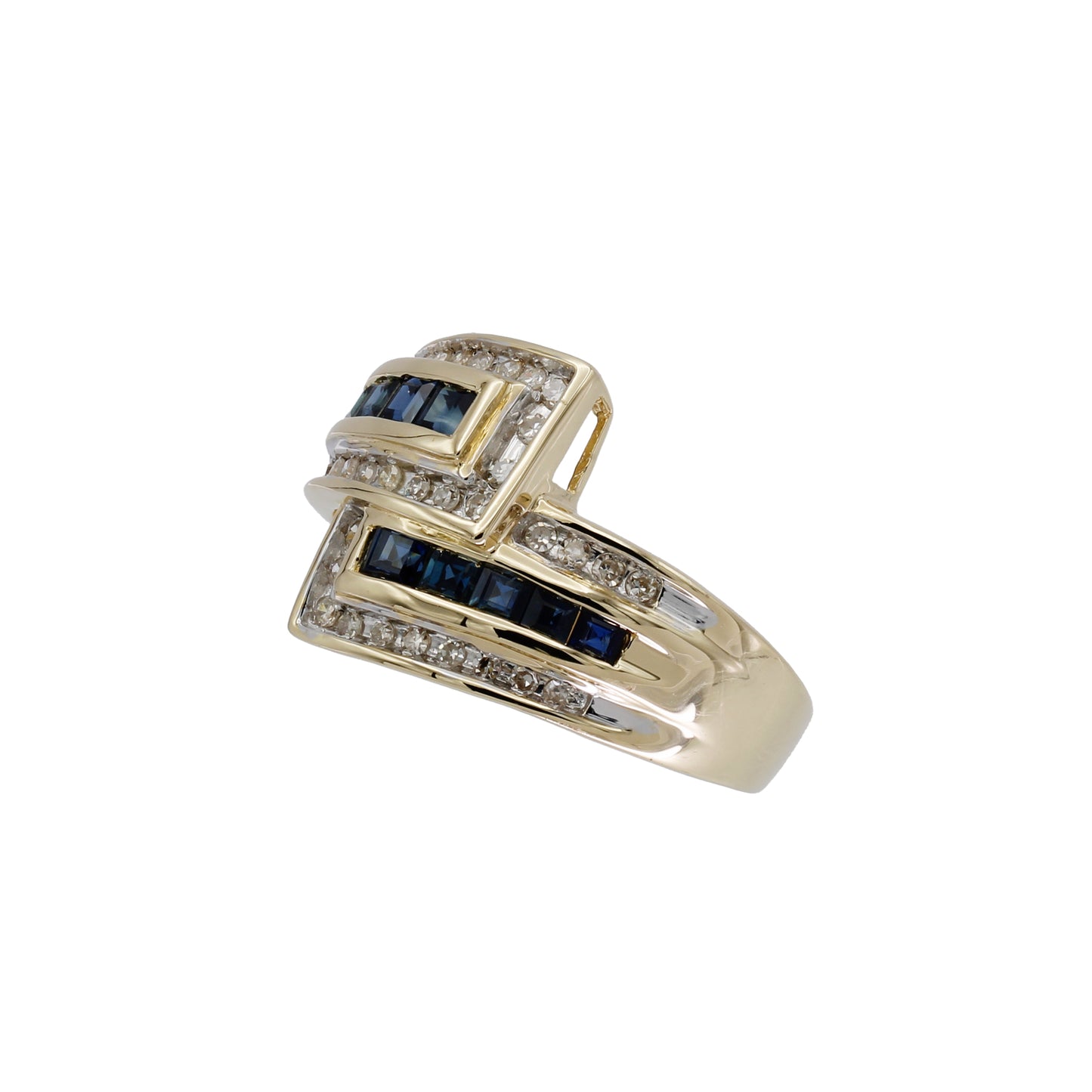 14k Yellow Gold Princess-Cut Sapphire & Diamond Ring