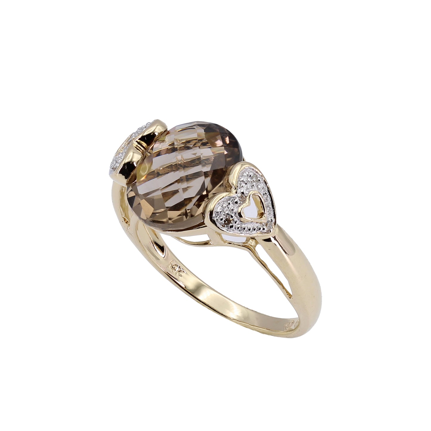 14k Yellow Gold Smoky Topaz & Diamond Heart Ring