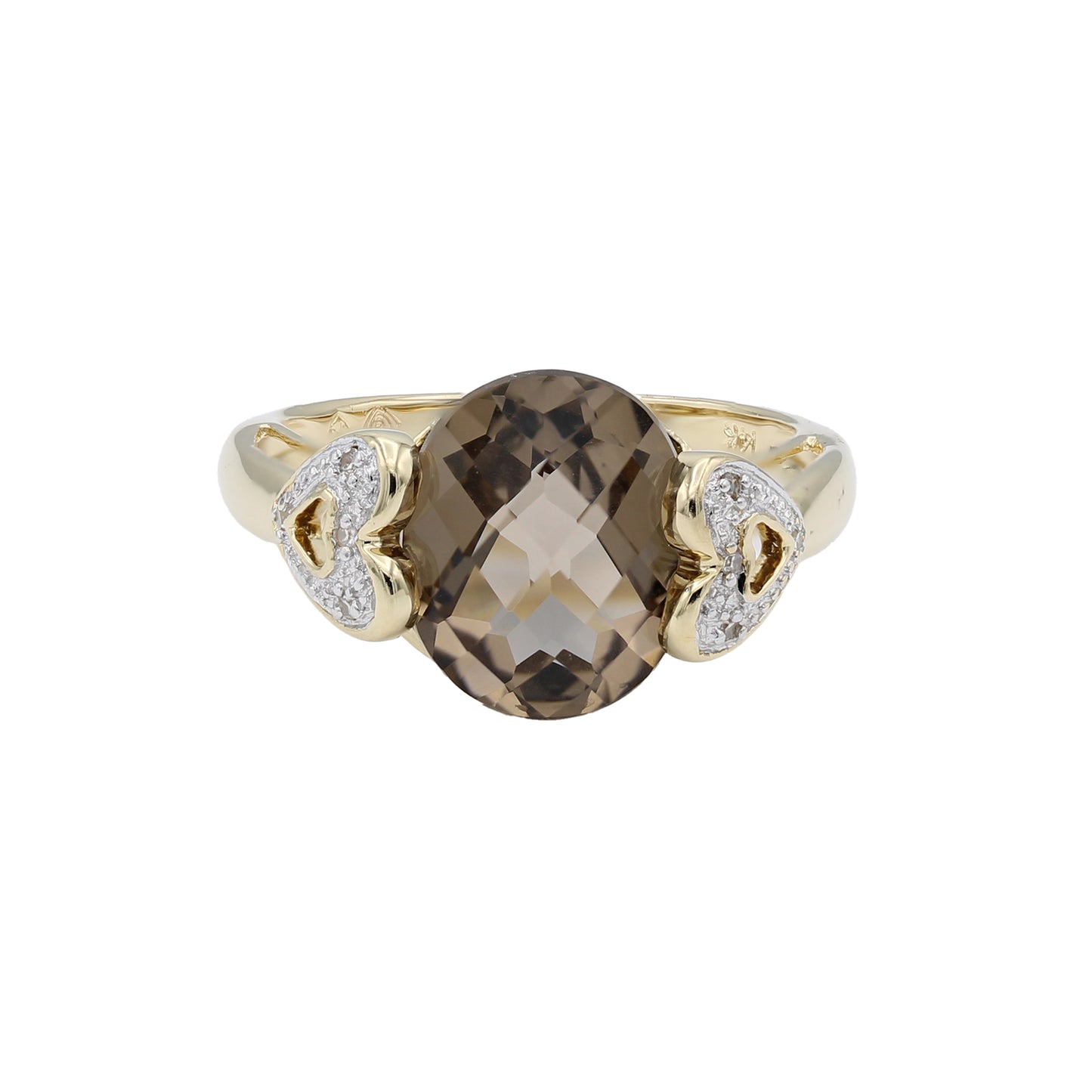 14k Yellow Gold Smoky Topaz & Diamond Heart Ring