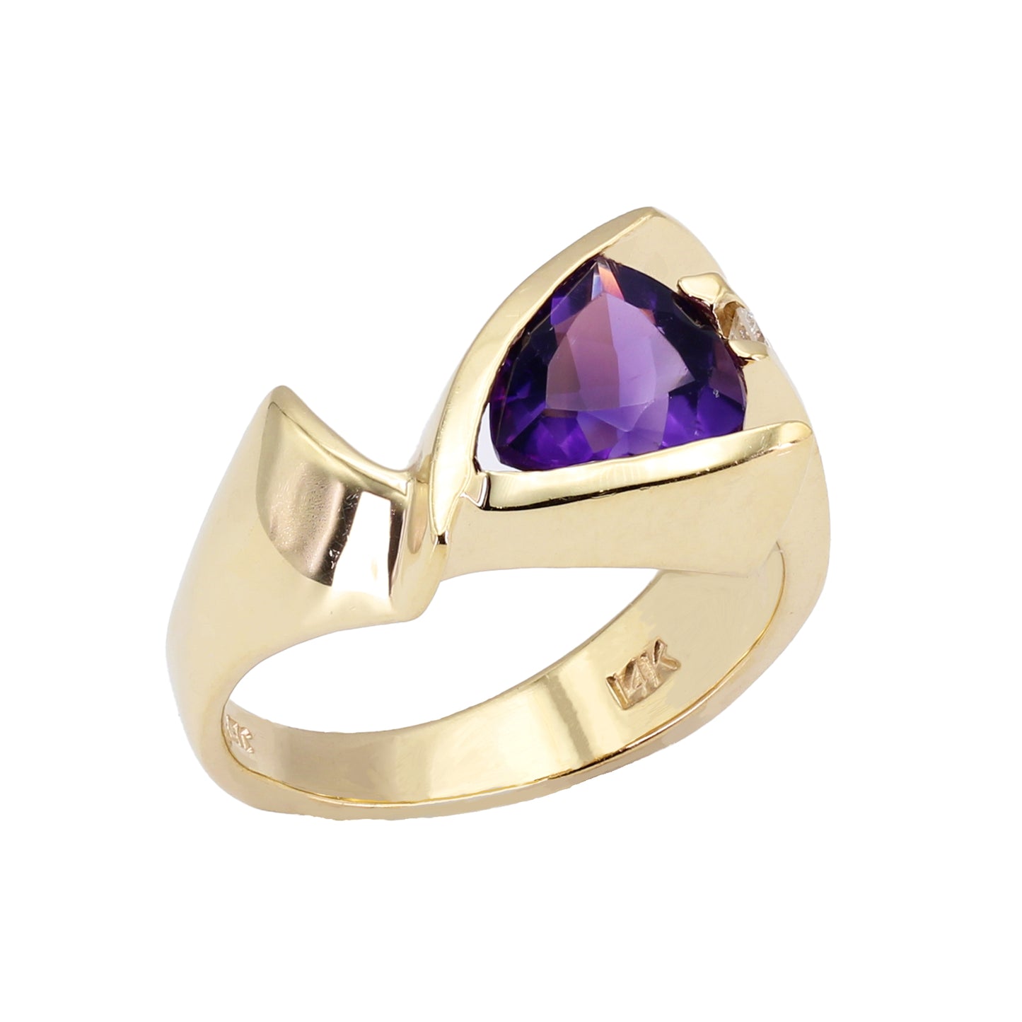 14k Yellow Gold Diamond & Amethyst Fancy Style Ring - 0.15ct TDW