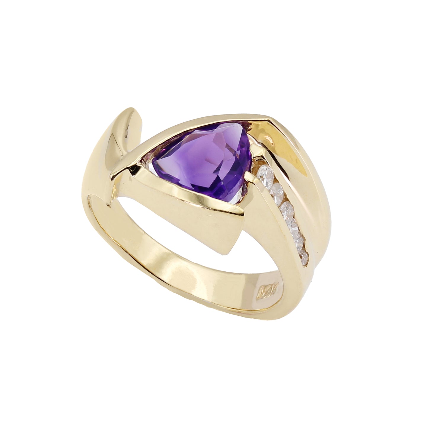 14k Yellow Gold Diamond & Amethyst Fancy Style Ring - 0.15ct TDW