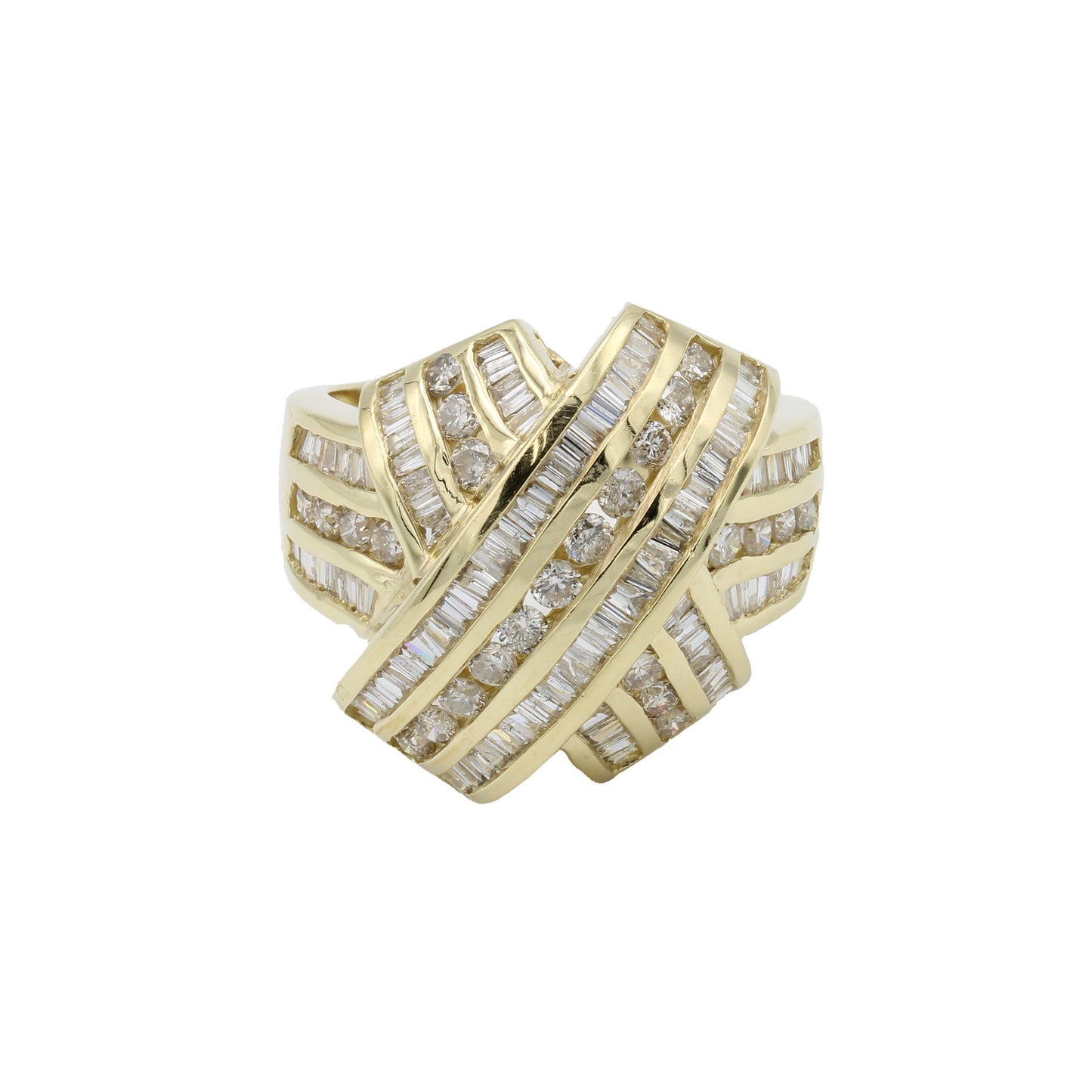 14k Yellow Gold Diamond Criss-Cross Ring - 1.00ct TDW