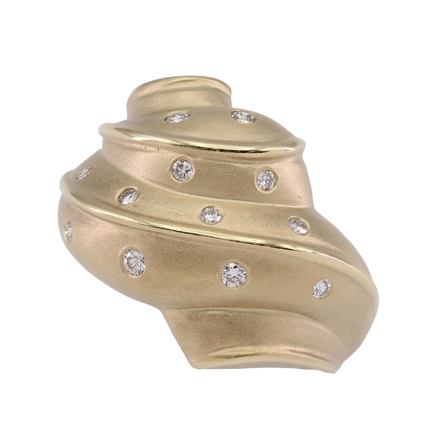 14k Yellow Gold Brushed Dome w/ Burnished Diamond Ring - 0.26ct TDW