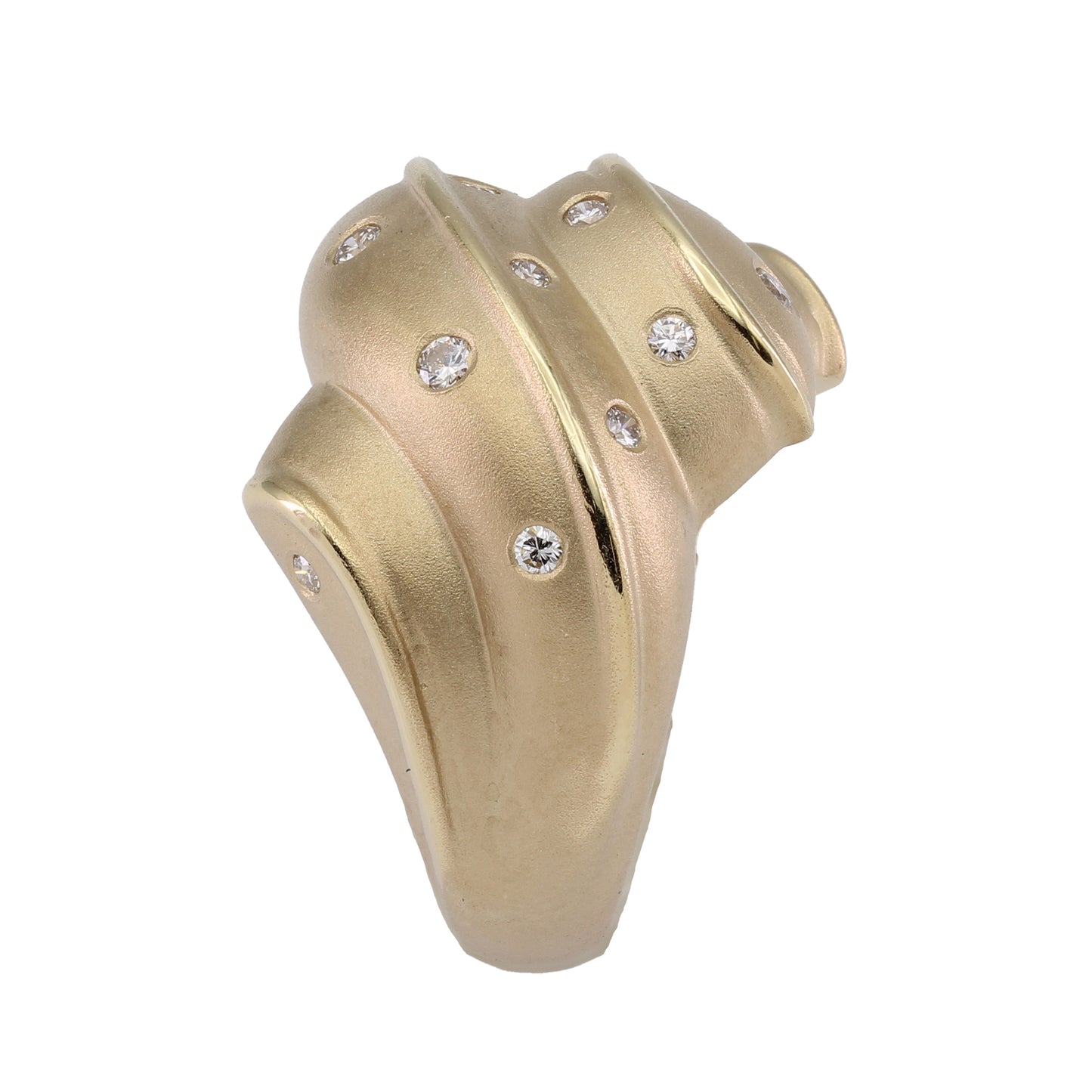 14k Yellow Gold Brushed Dome w/ Burnished Diamond Ring - 0.26ct TDW