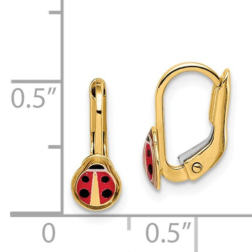 14k Enameled Ladybug Lever-Back Earring