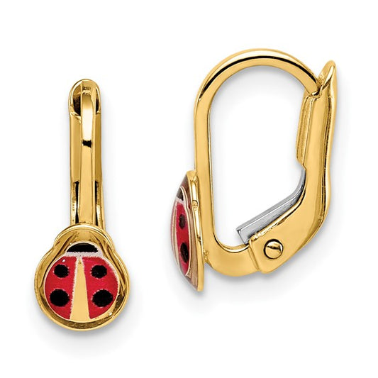 14k Enameled Ladybug Lever-Back Earring