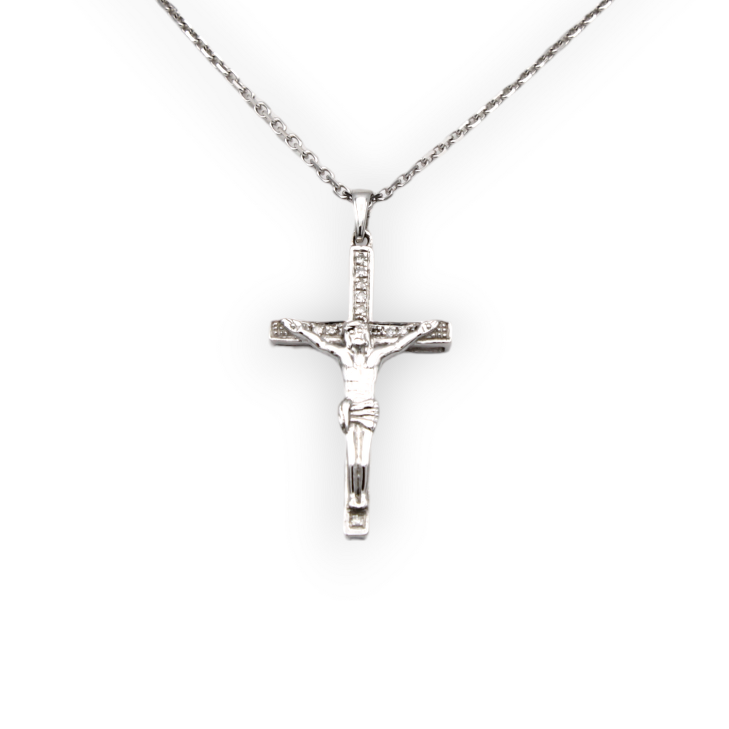 14k White Diamond Cross Pendant