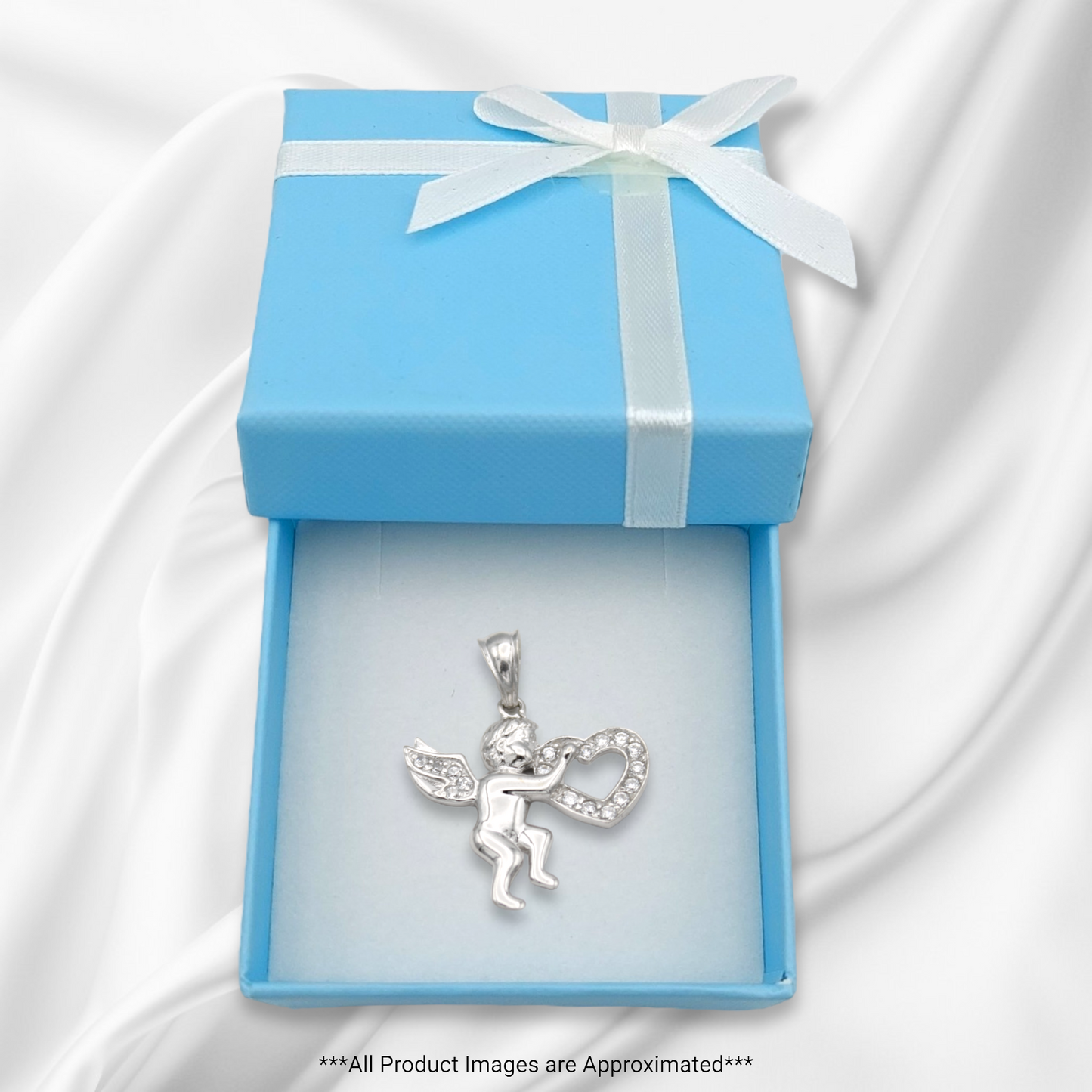 14k White CZ Angel Pendant
