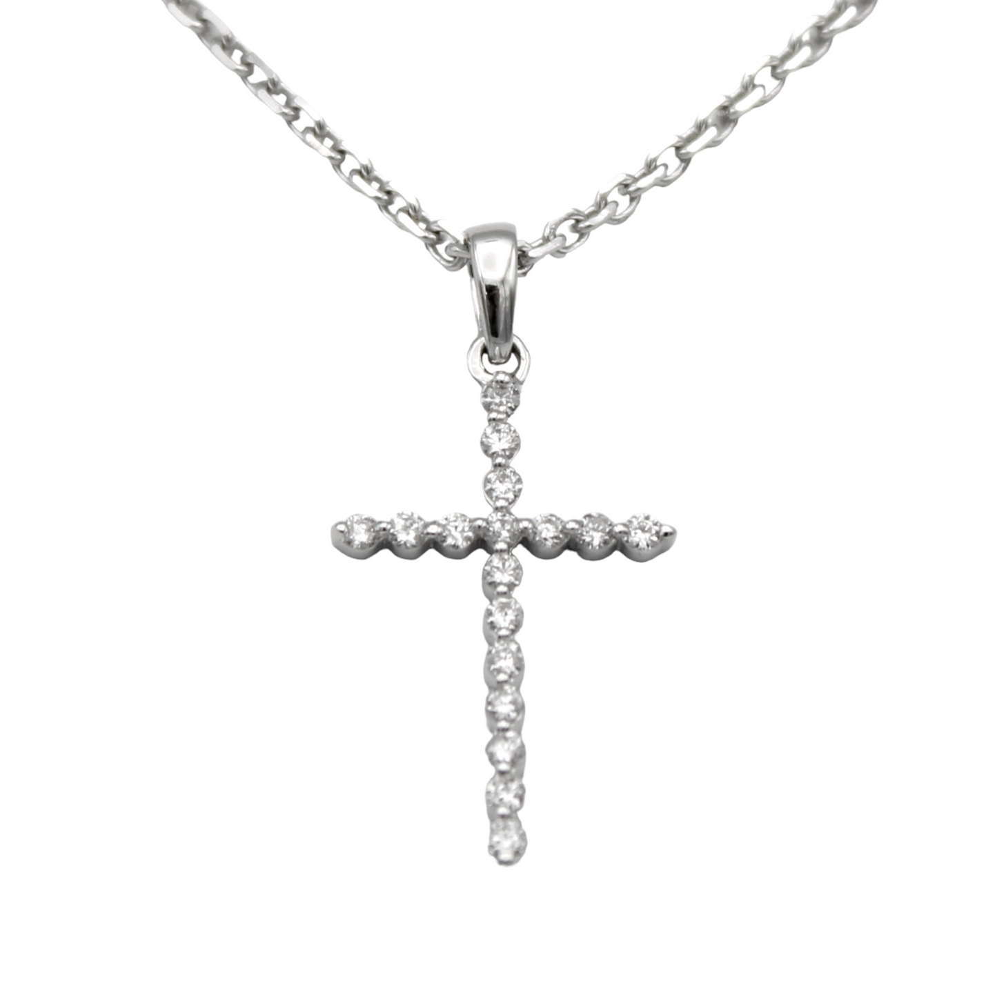 14k White Diamond Cross Pendant