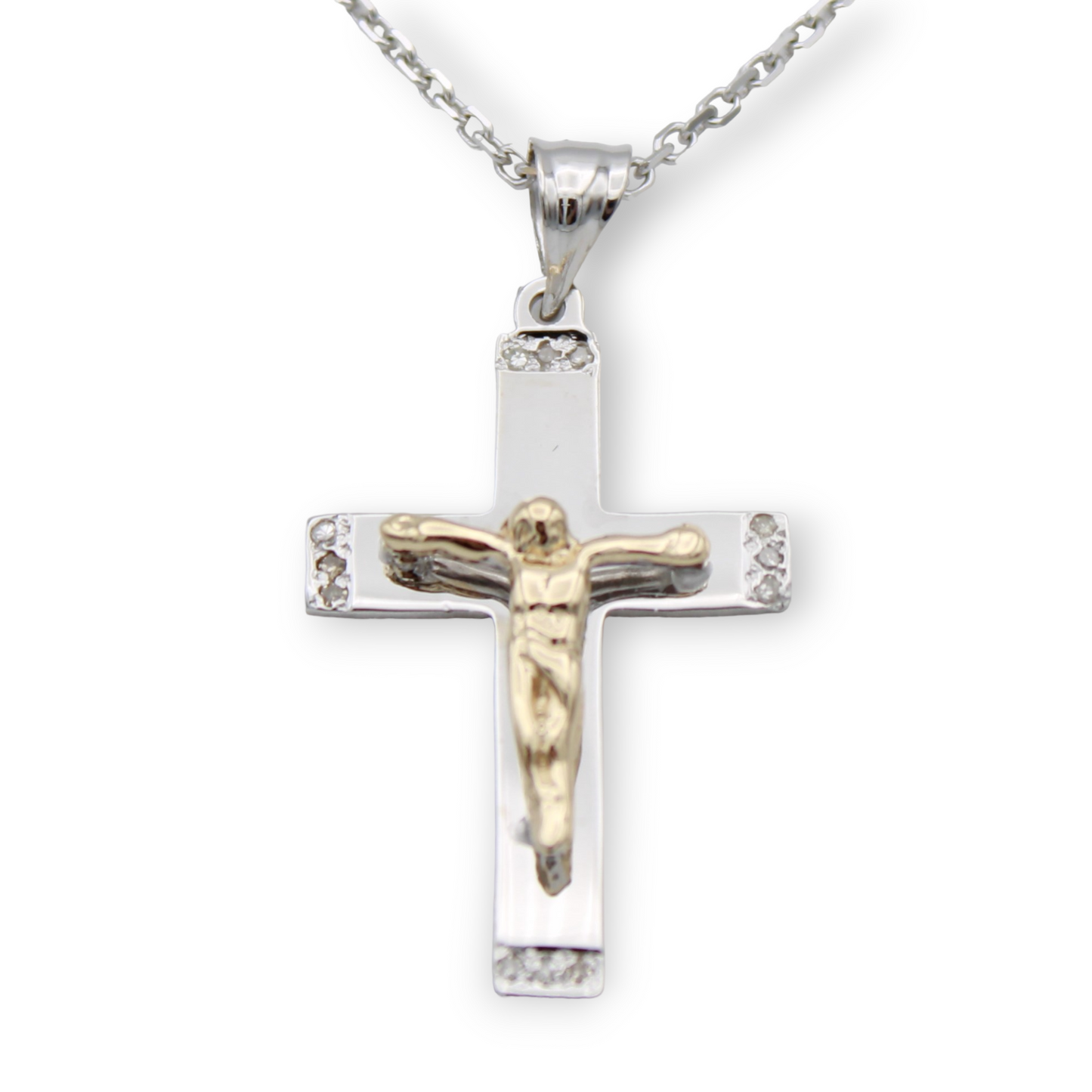 14k Two-Tone Diamond Cross Pendant