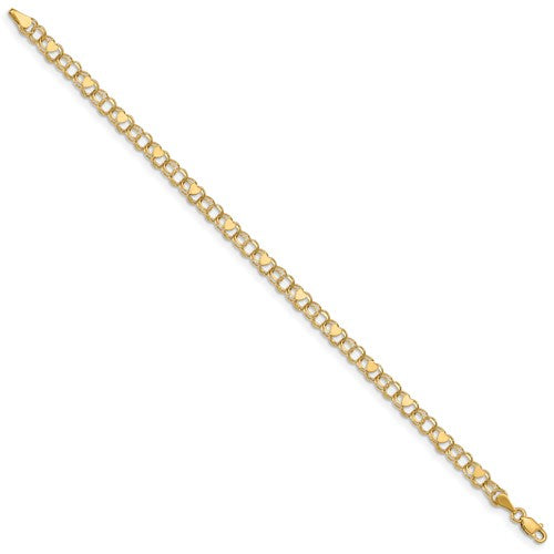 14k Double Link Hearts Charm Bracelet