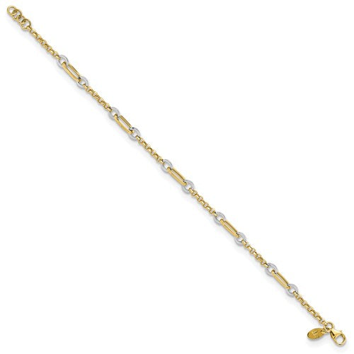 14k Two Tone Gold Fancy Oval Link Bracelet
